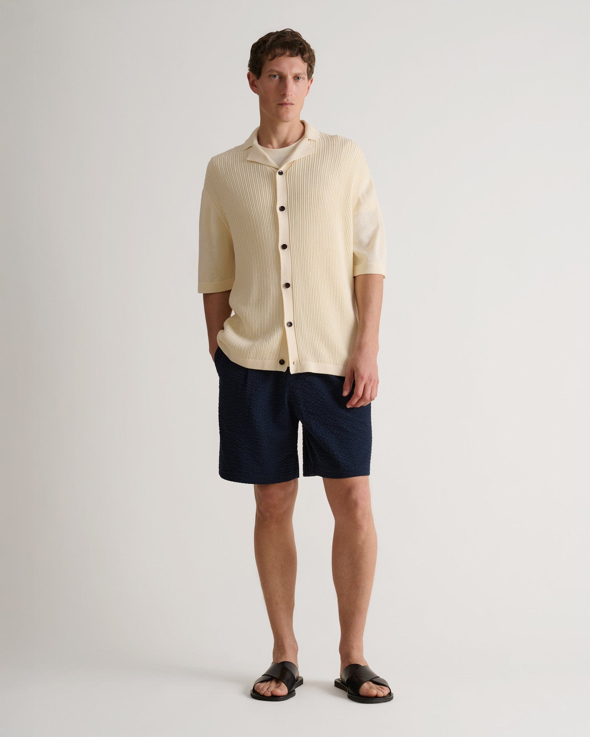 Men's Cotton Textured Knit Shirt - Parchment