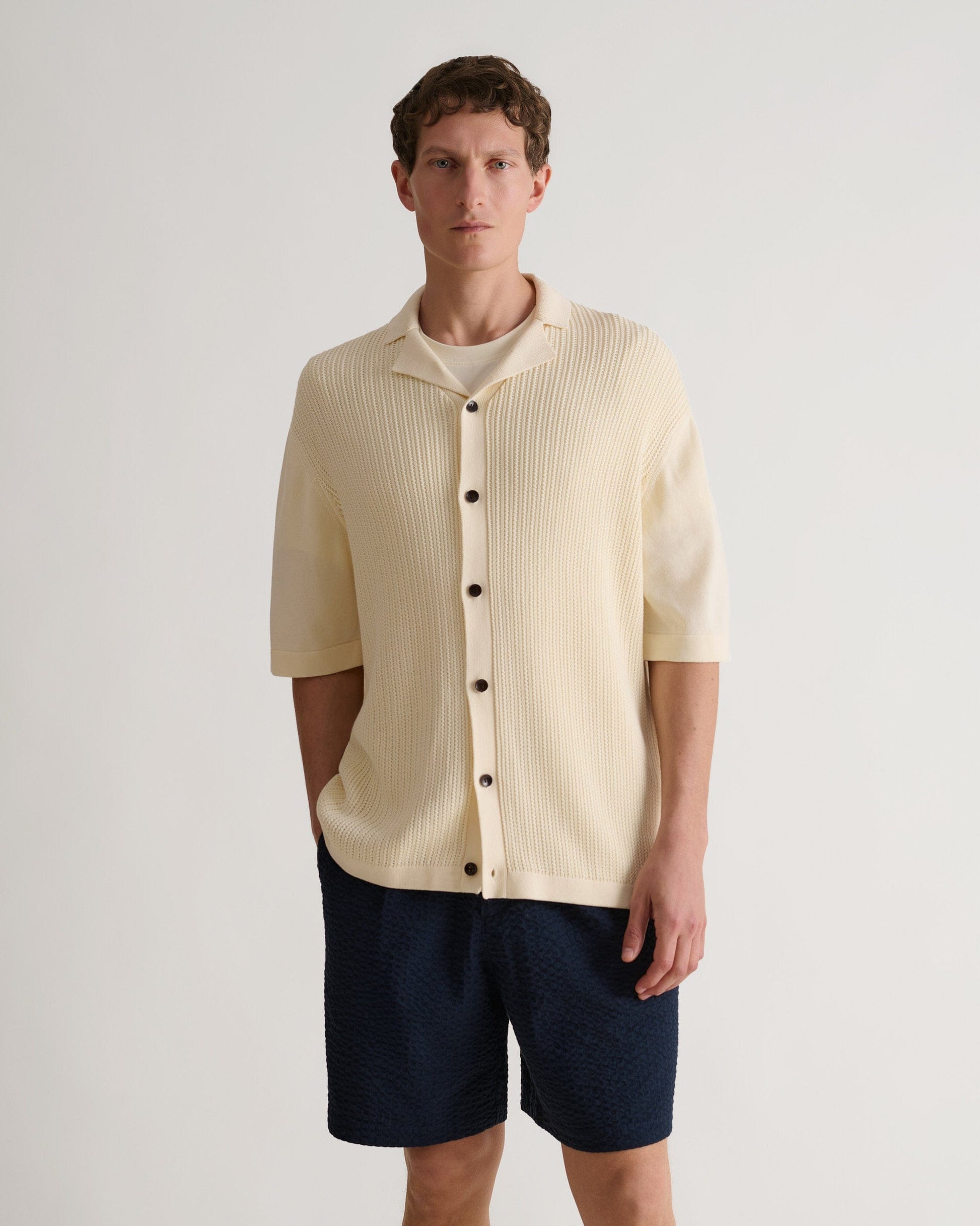 Men's Cotton Textured Knit Shirt - Parchment