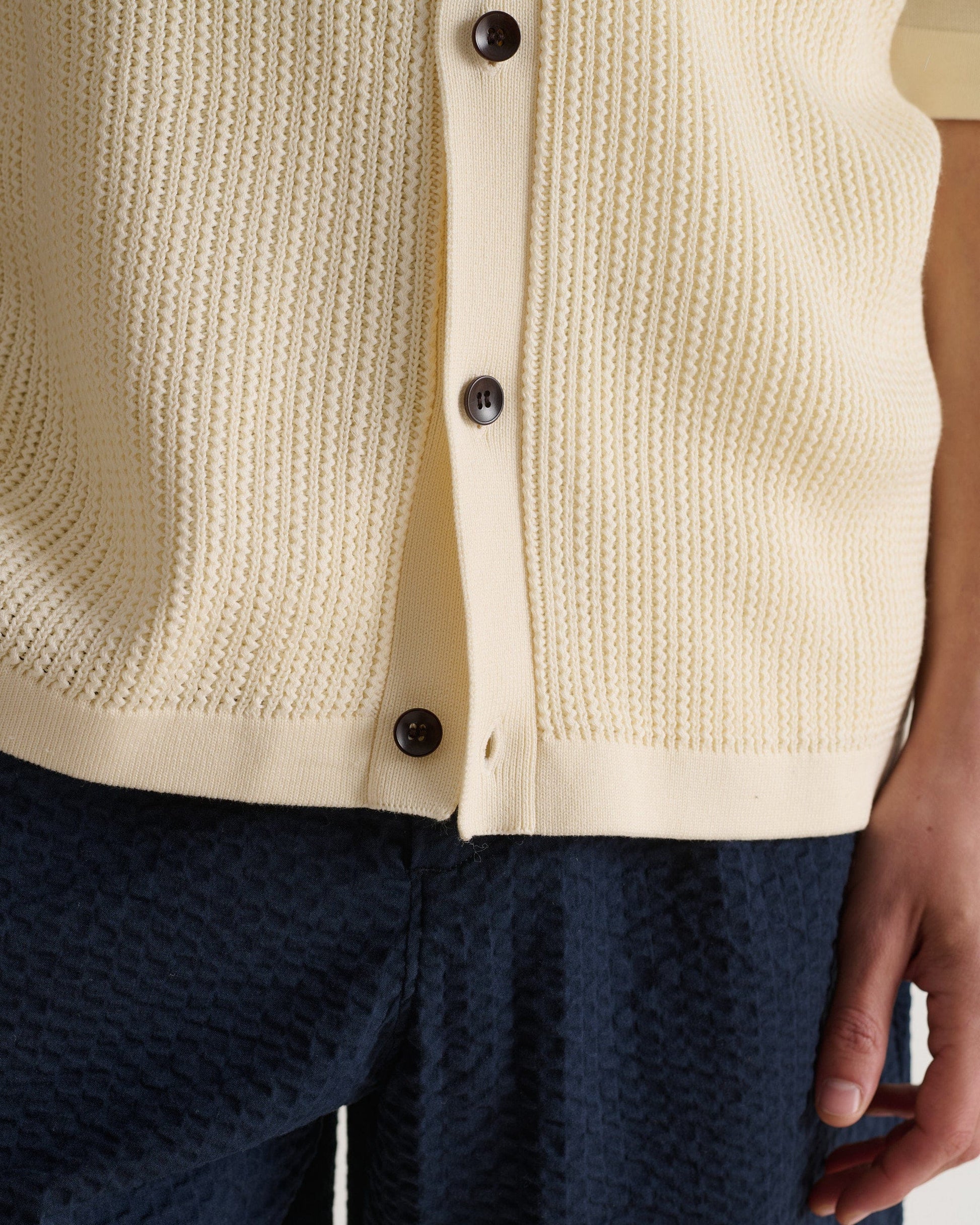 Men's Cotton Textured Knit Shirt - Parchment