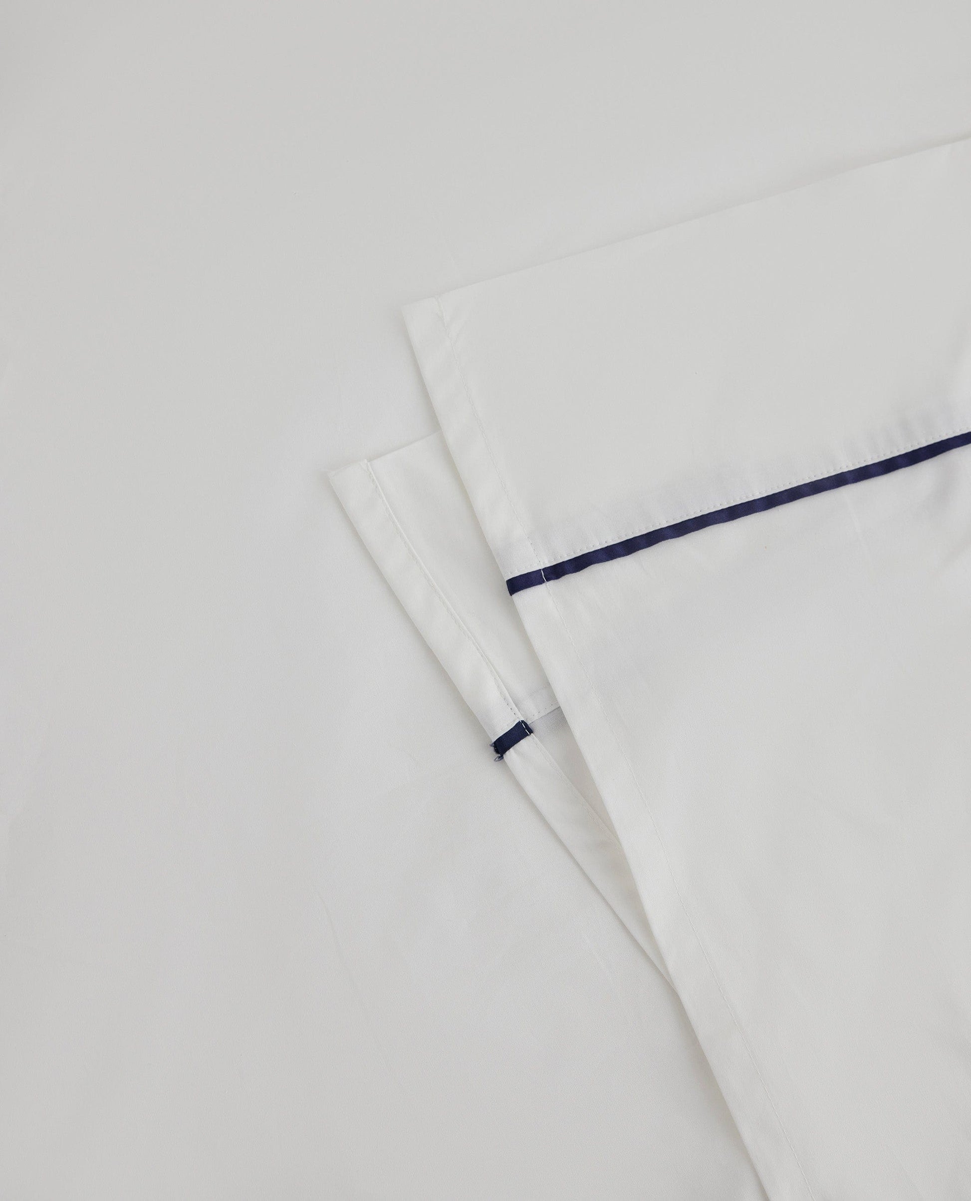 The Soft & Smooth Luxury Flat Sheet - White Navy Piping