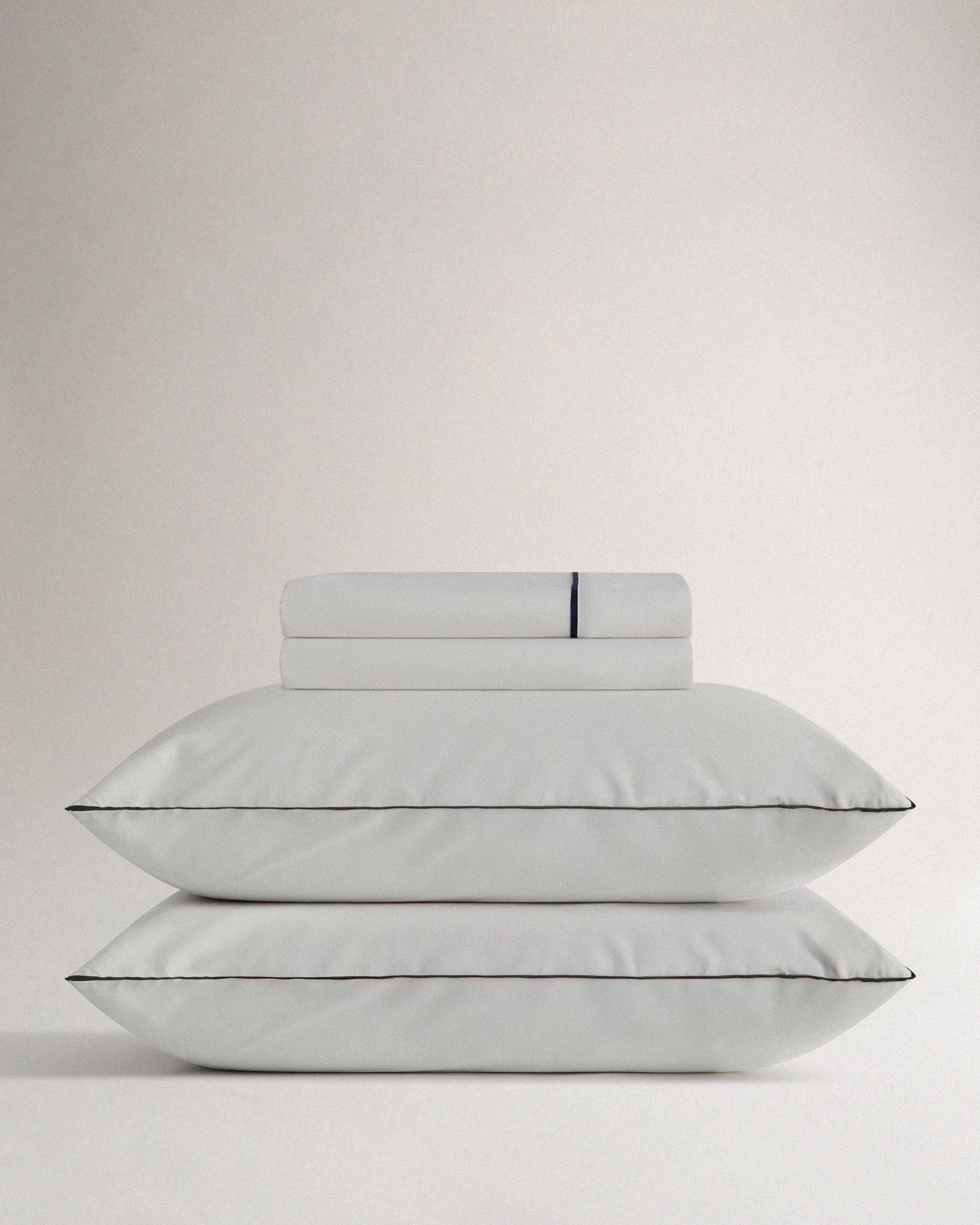 The Soft & Smooth Cotton Sheet Set - White Navy Piping