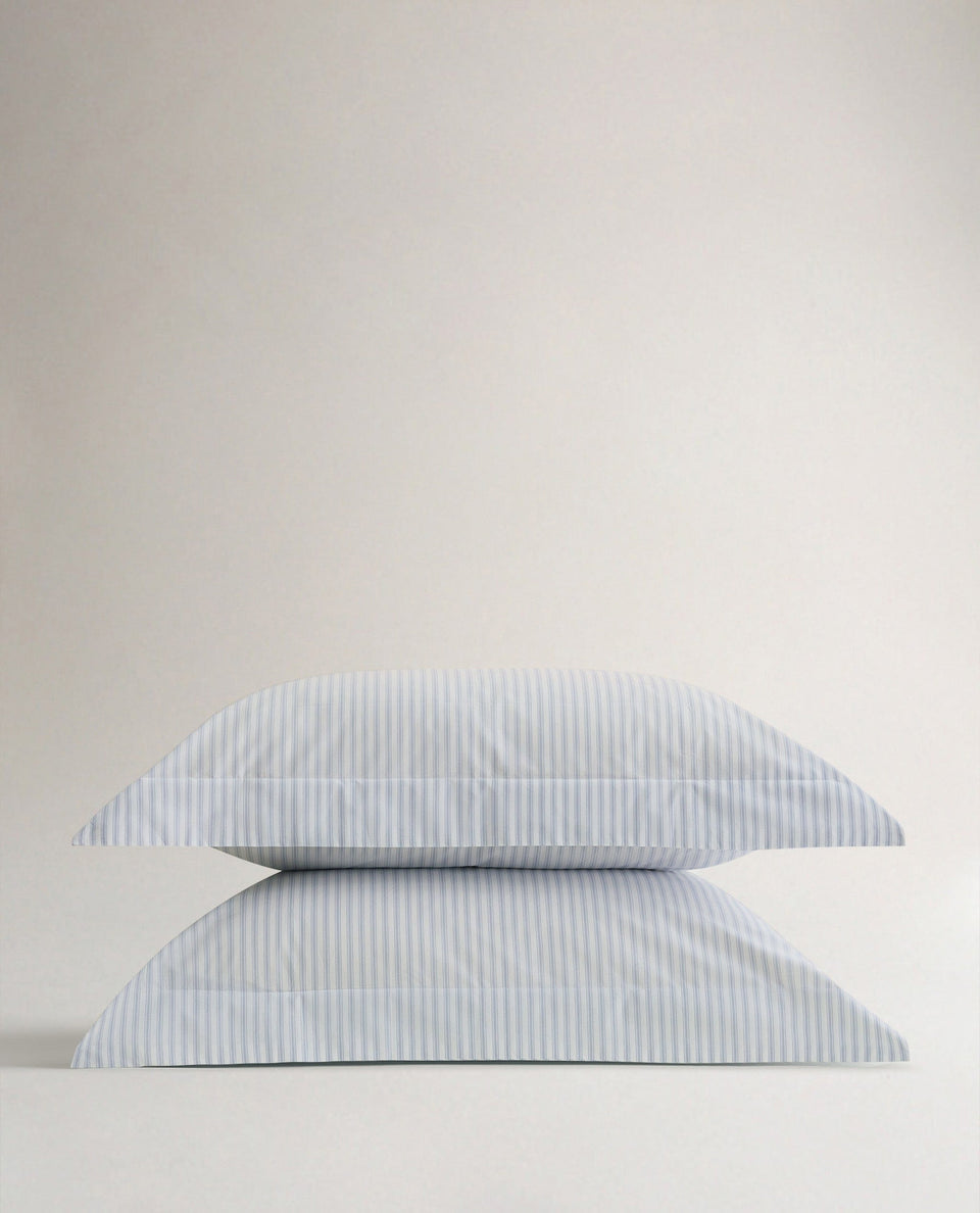 The Crisp & Cool Organic Luxury Oxford Pillowcase Set - Blue Stripe Ticking