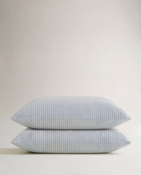 The Crisp & Cool Organic Luxury Pillowcase Set - Blue Stripe Ticking