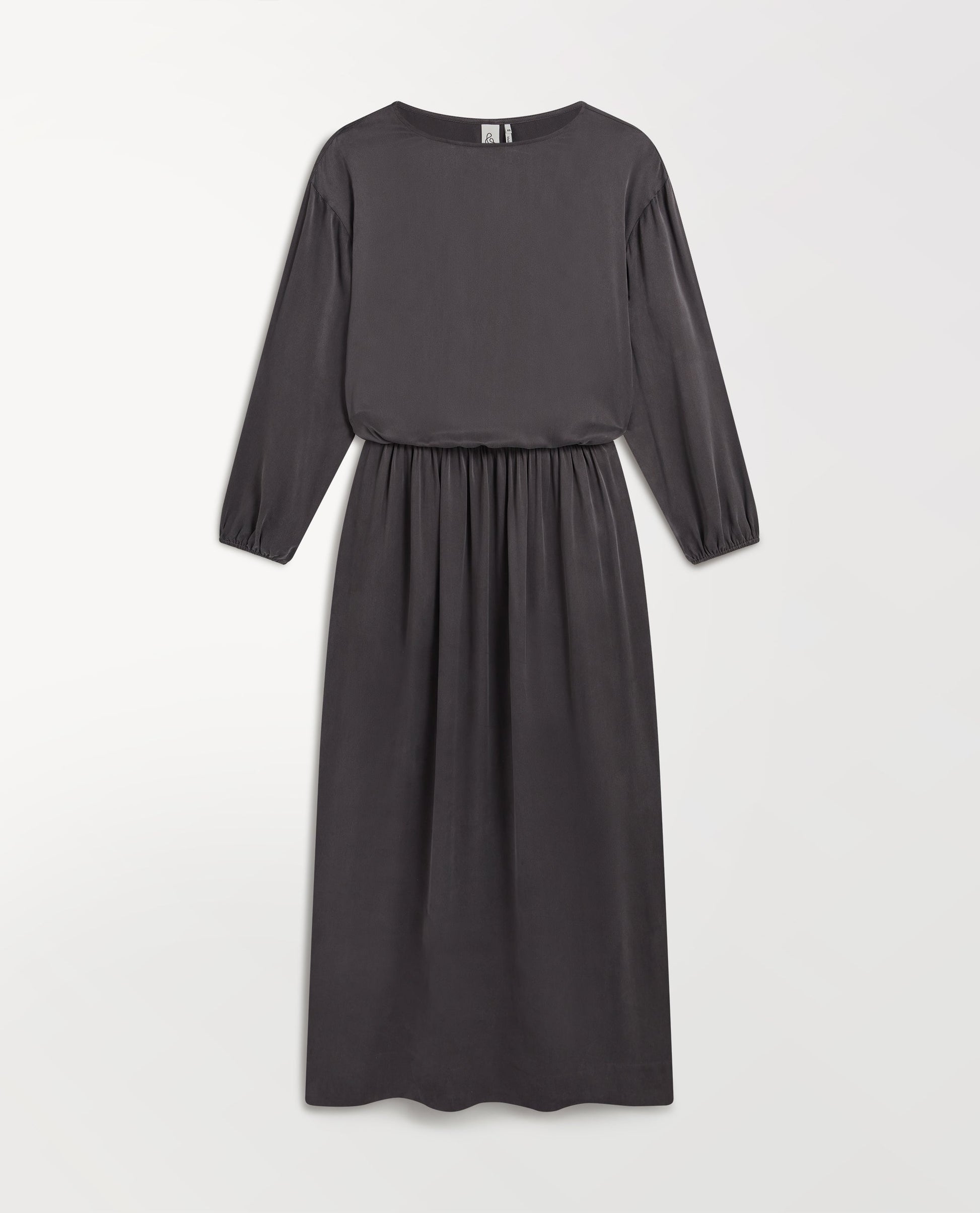 Women's Gathered Waist Easy-Silk Dress - Washed Black