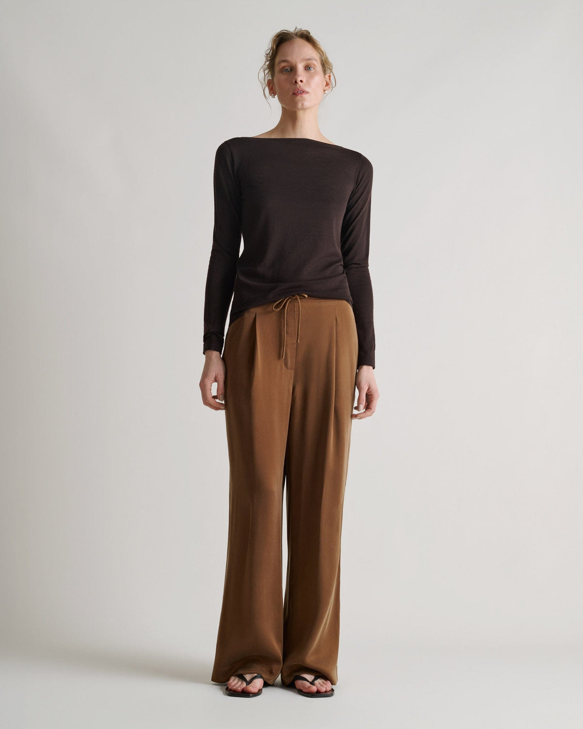 Easy-Silk Pleat Trousers - Toffee