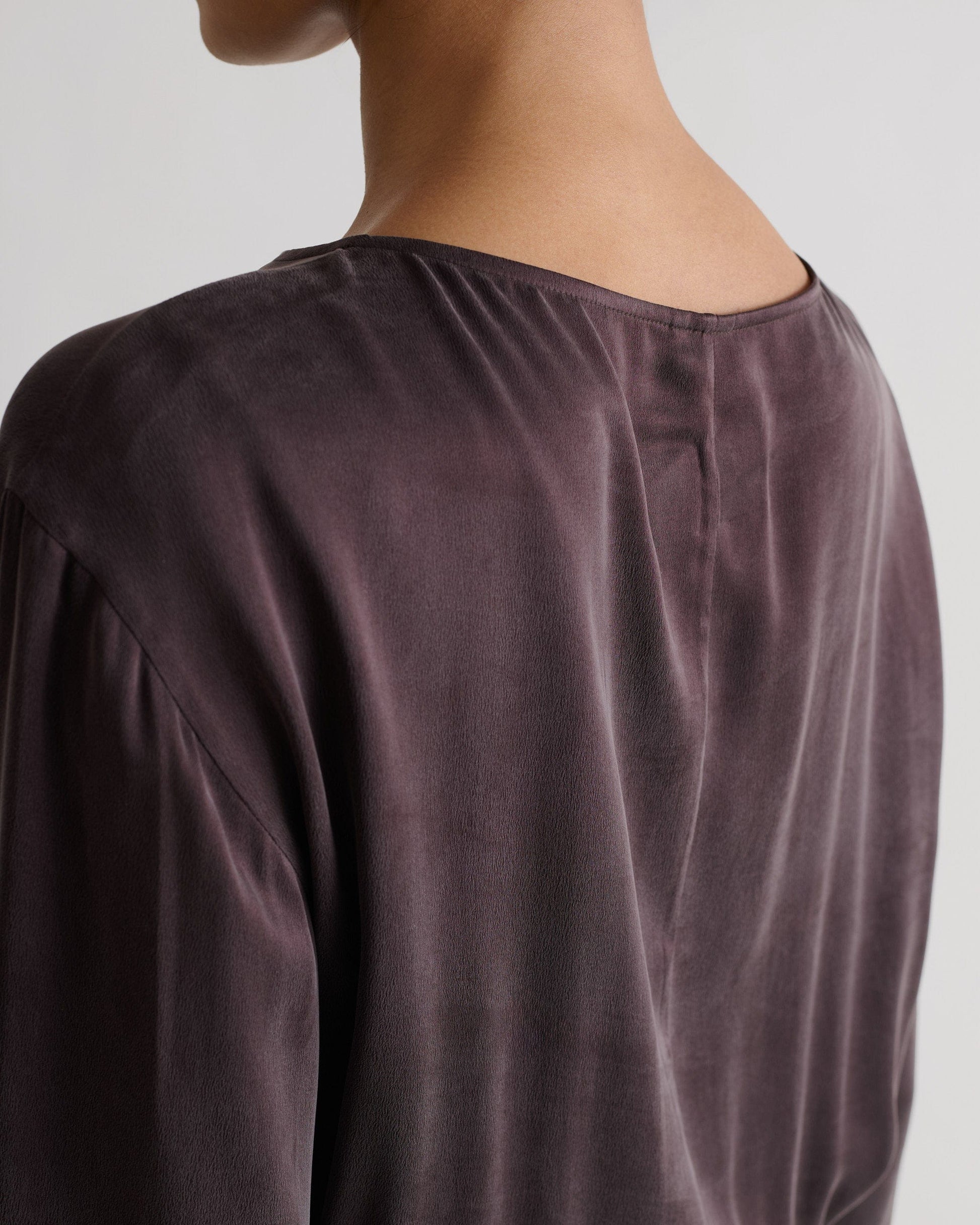 Women's Gathered Waist Easy-Silk Dress - Umber