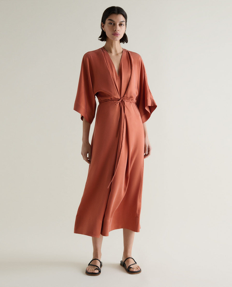 Women's Easy-Silk Robe Dress - Rust