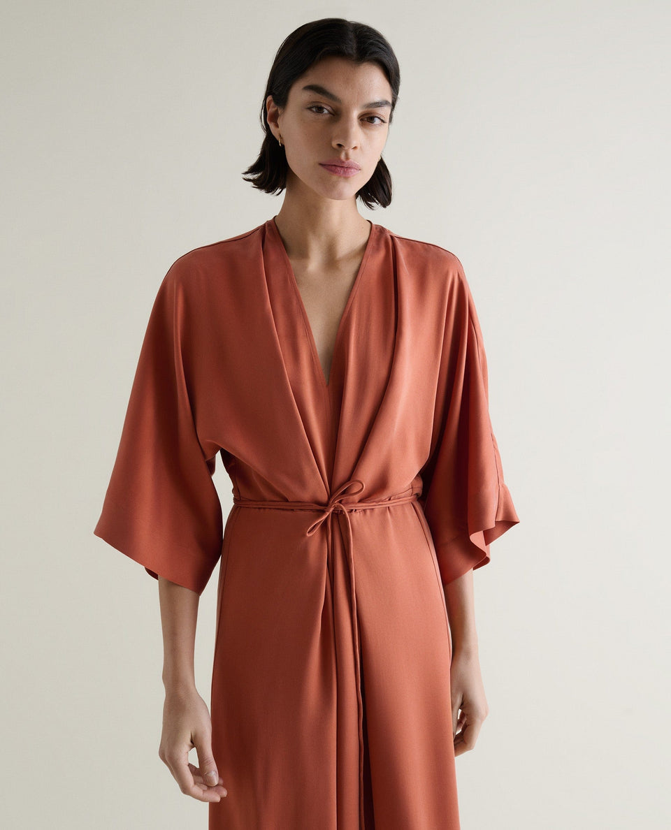 Women's Easy-Silk Robe Dress - Rust