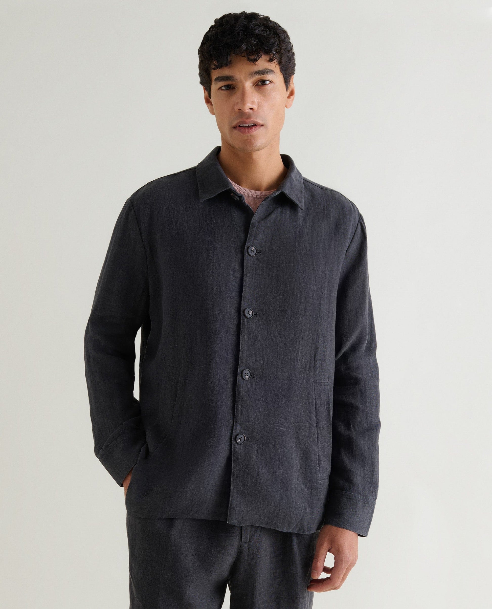 Men's European Flax™ Linen Relaxed Suit Jacket - Smoke