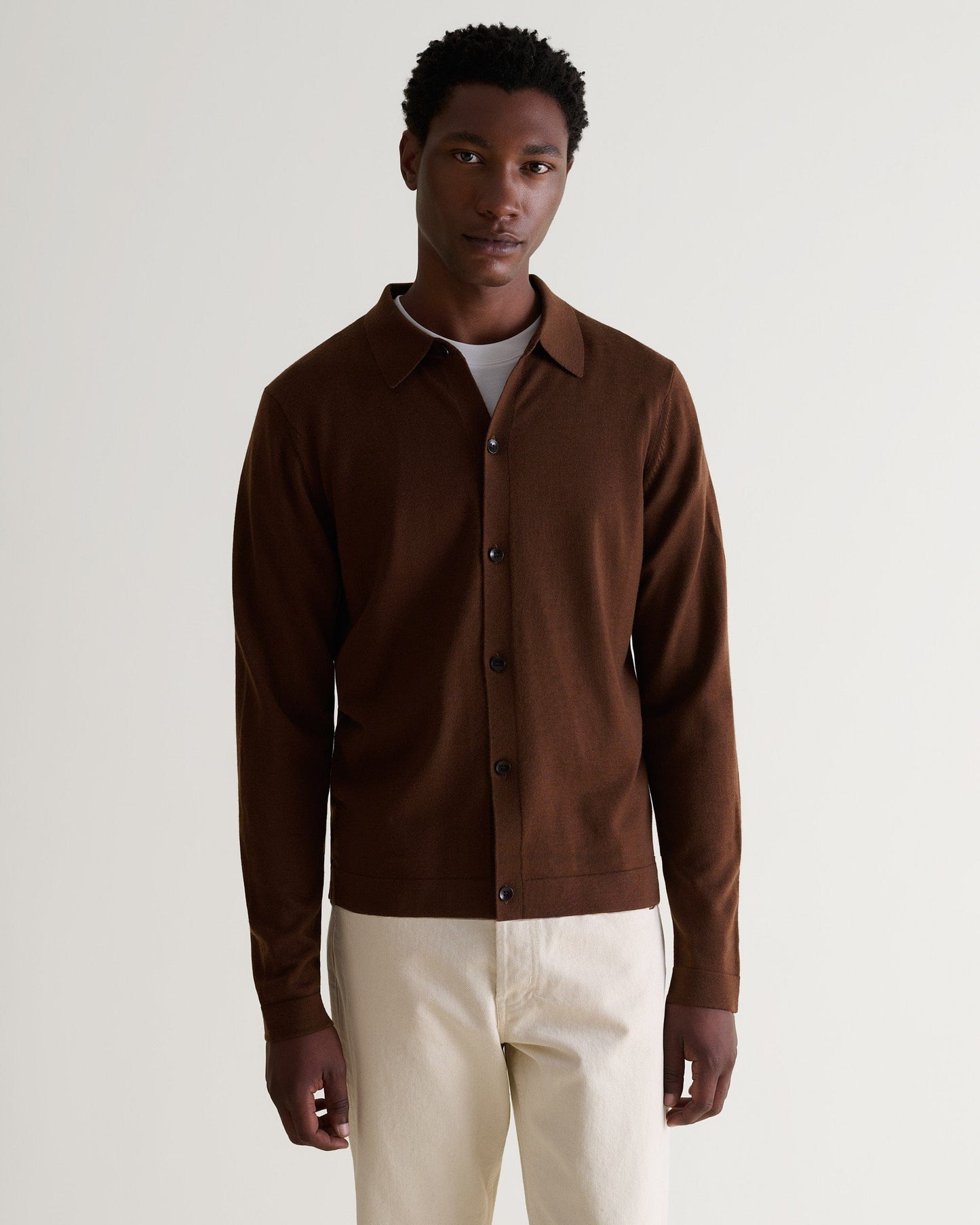 Men's Fine Merino Knit Shirt - Chestnut-[colour]-[size]-Rise &amp; Fall