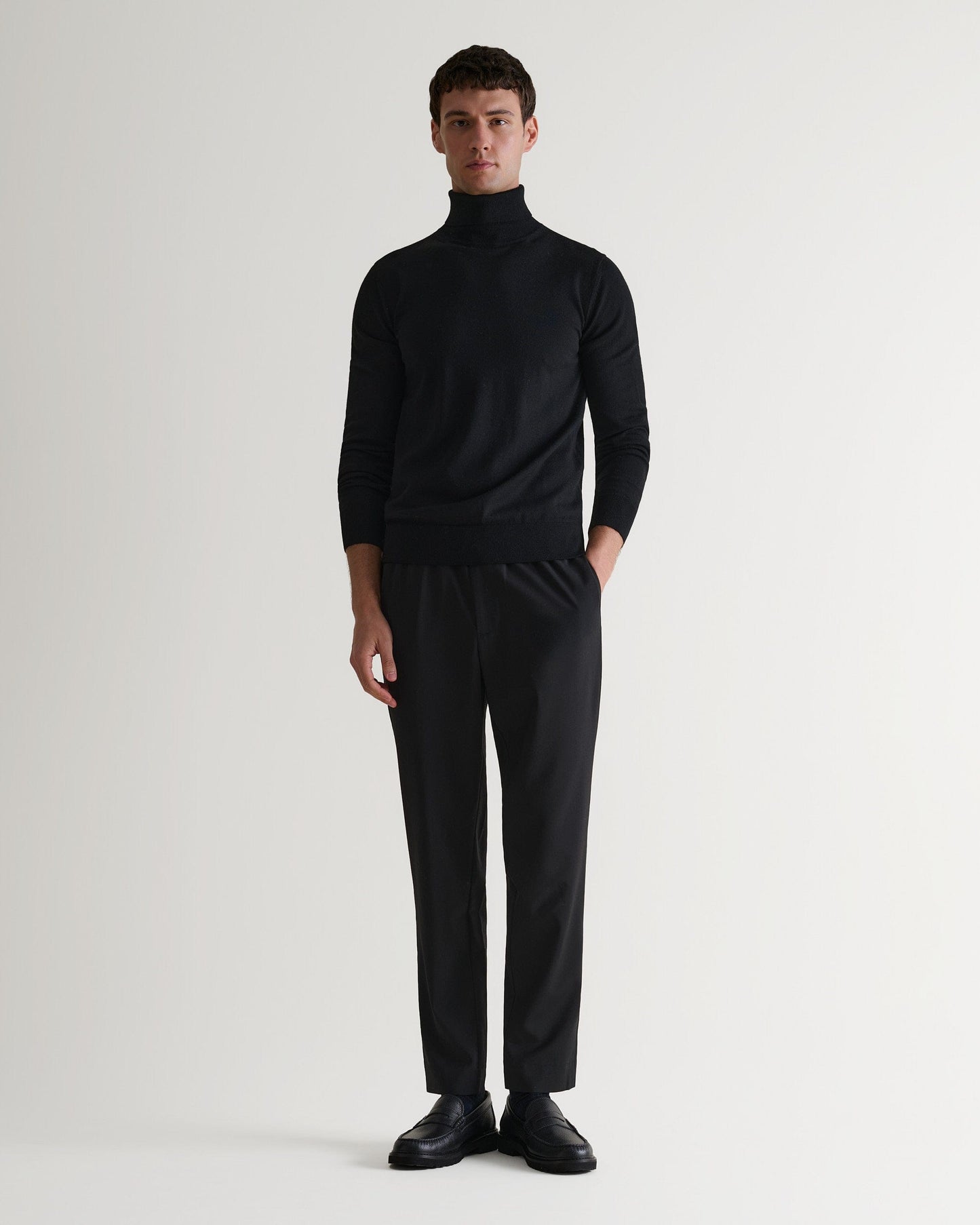 Men's Fine Merino Roll Neck Jumper - Black