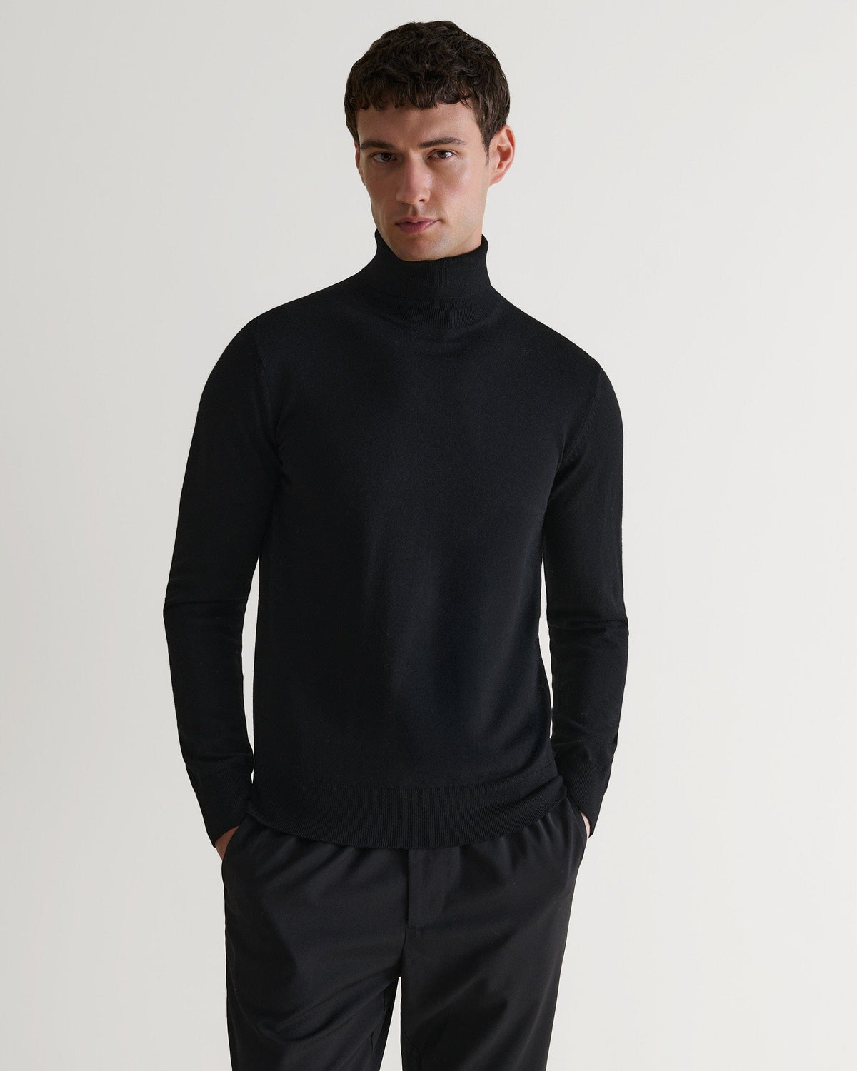 Men's Fine Merino Roll Neck Jumper - Black