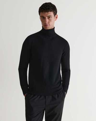 Men's Fine Merino Roll Neck Jumper - Black