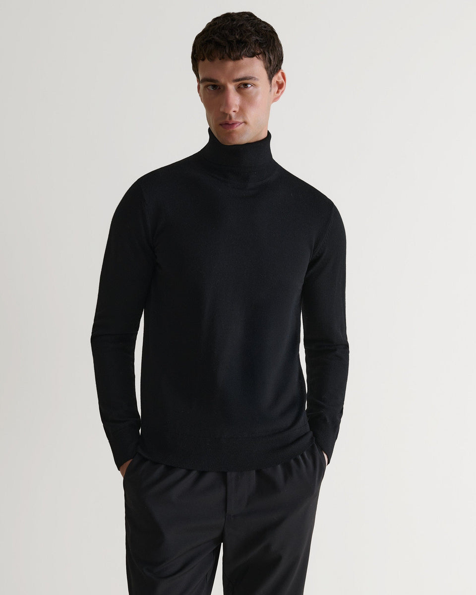 Men's Fine Merino Roll Neck Jumper - Black