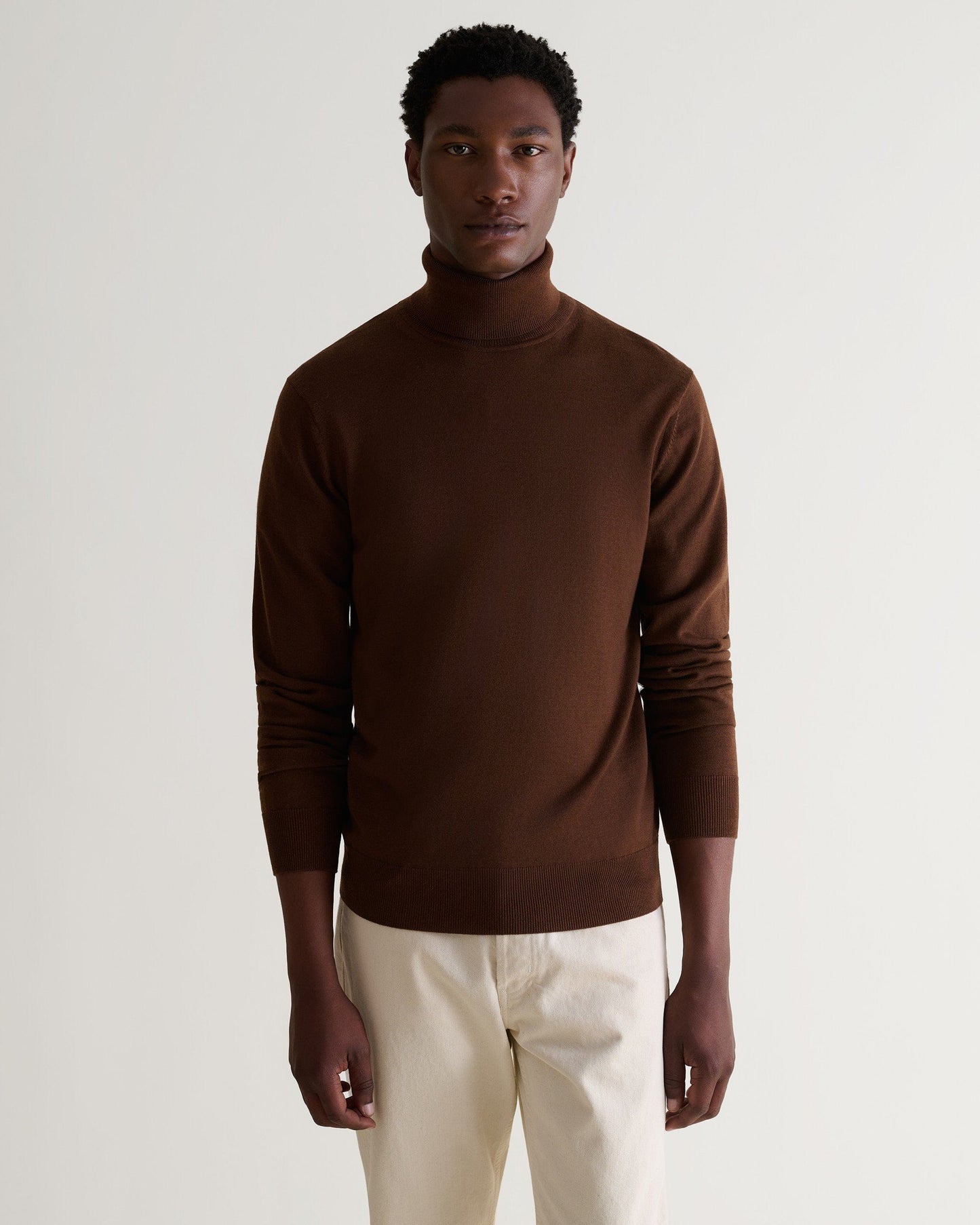 Men's Fine Merino Roll Neck Jumper - Chestnut-[colour]-[size]-Rise &amp; Fall