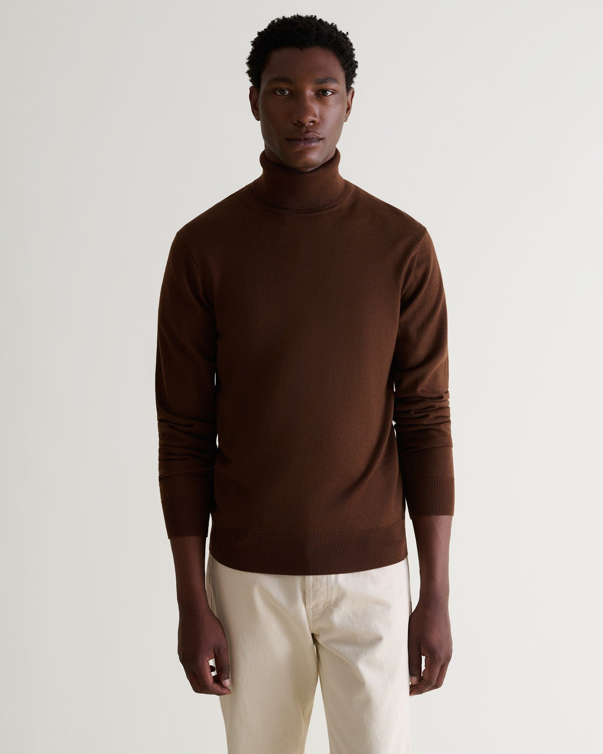Men's Fine Merino Roll Neck Jumper - Chestnut-[colour]-[size]-Rise &amp; Fall