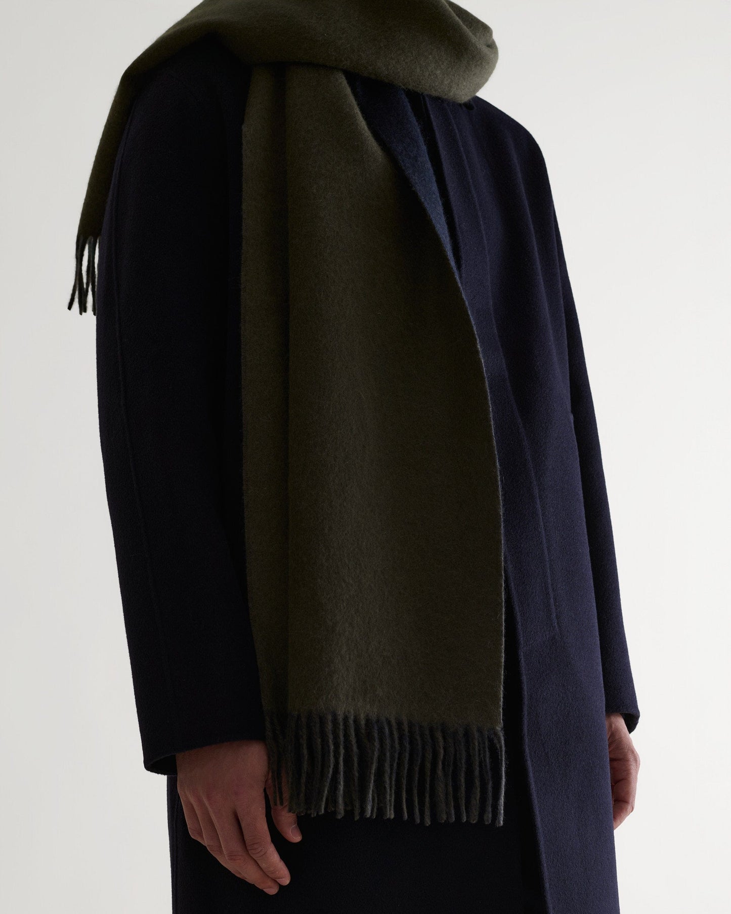 Finest Cashmere Double Faced Scarf - Navy & Olive-[colour]-[size]-Rise &amp; Fall