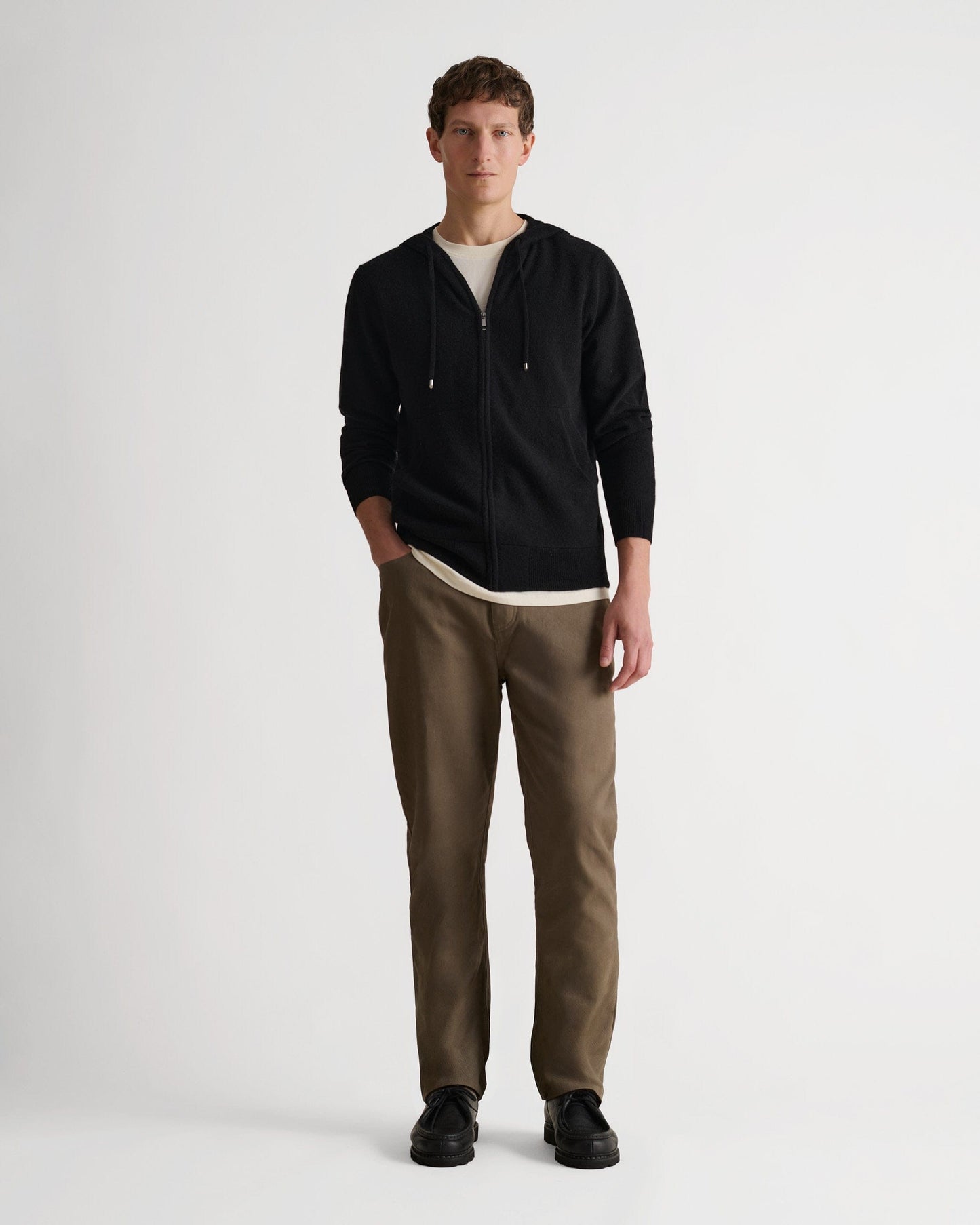 Men's Finest Cashmere Full Zip Hoodie - Black