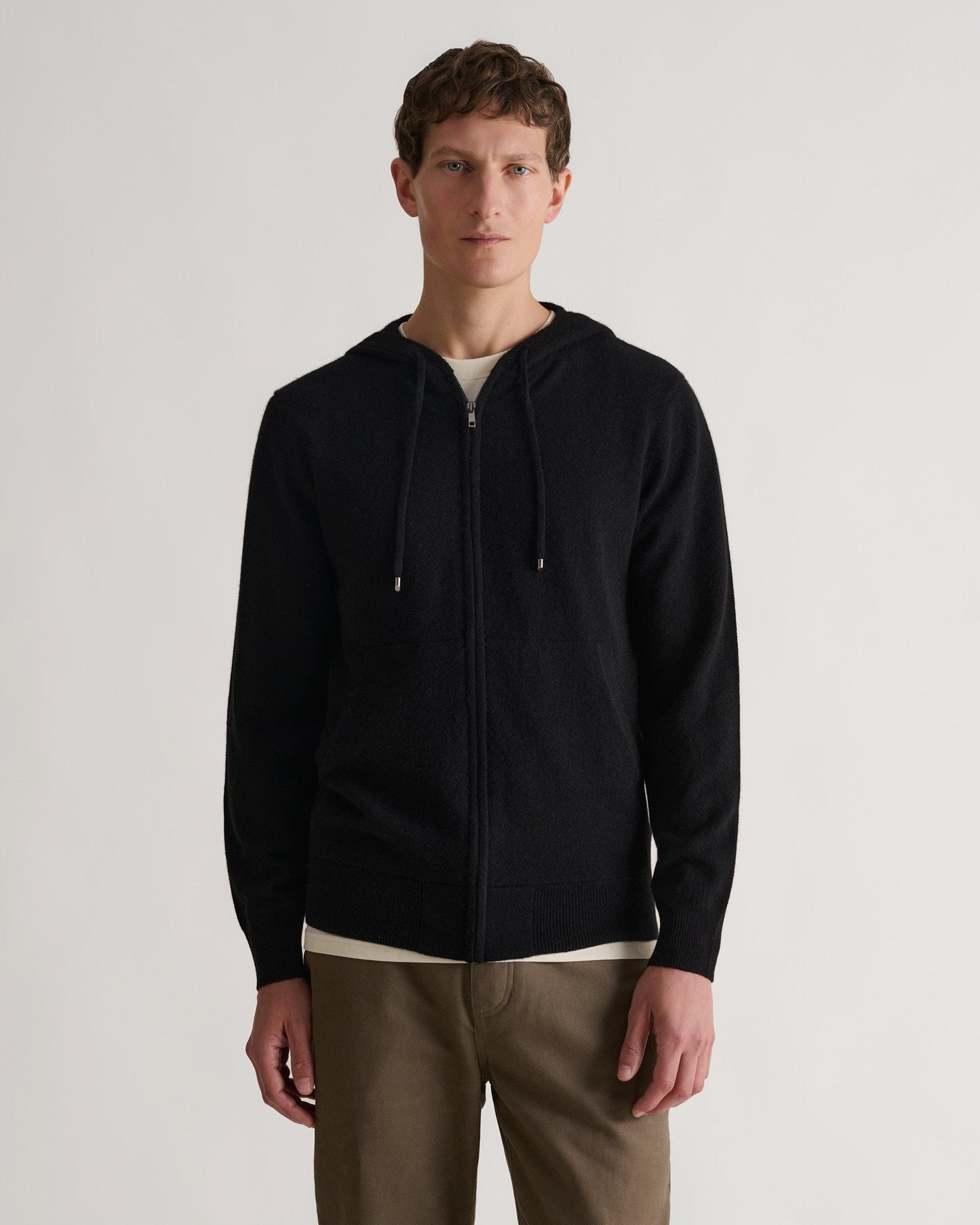 Men's Finest Cashmere Full Zip Hoodie - Black