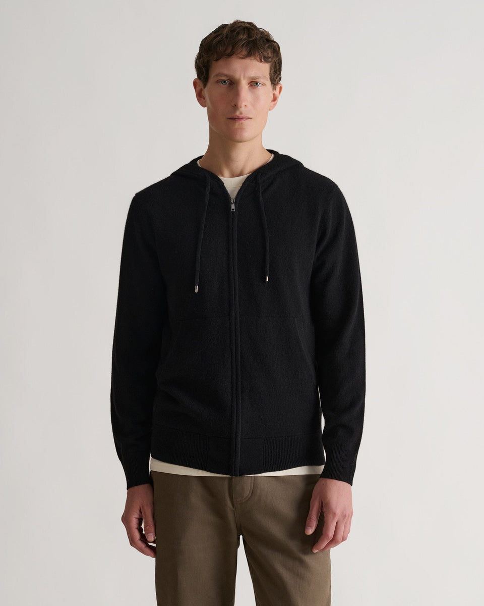 Men's Finest Cashmere Full Zip Hoodie - Black