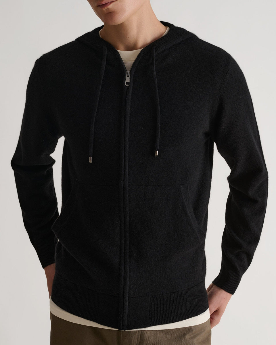 Men's Finest Cashmere Full Zip Hoodie - Black