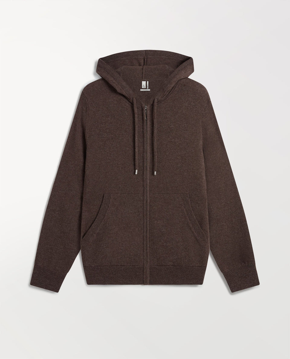 Women's Finest Cashmere Full Zip Hoodie - Chocolate