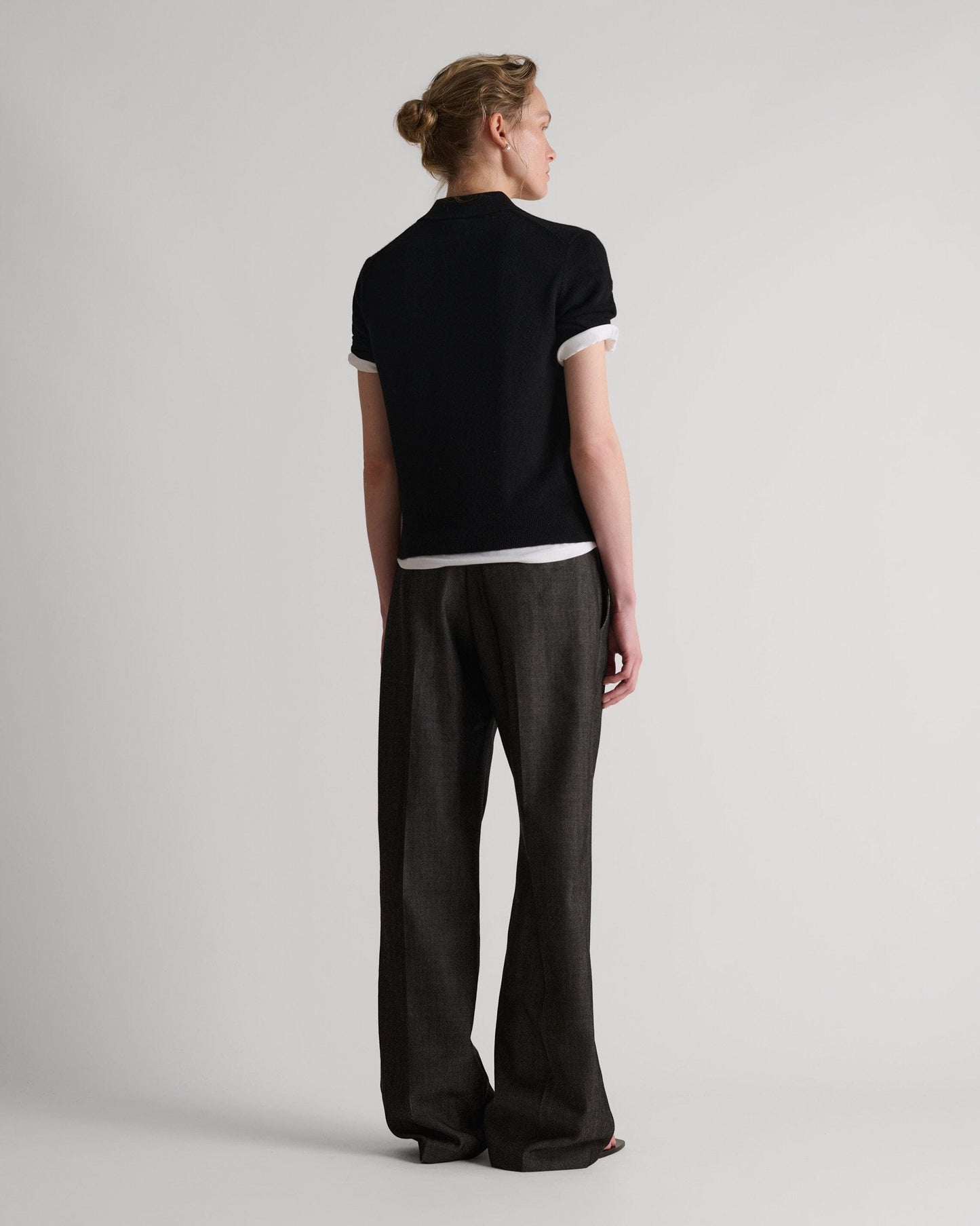 Women's Finest Cashmere Open Collar Polo - Black