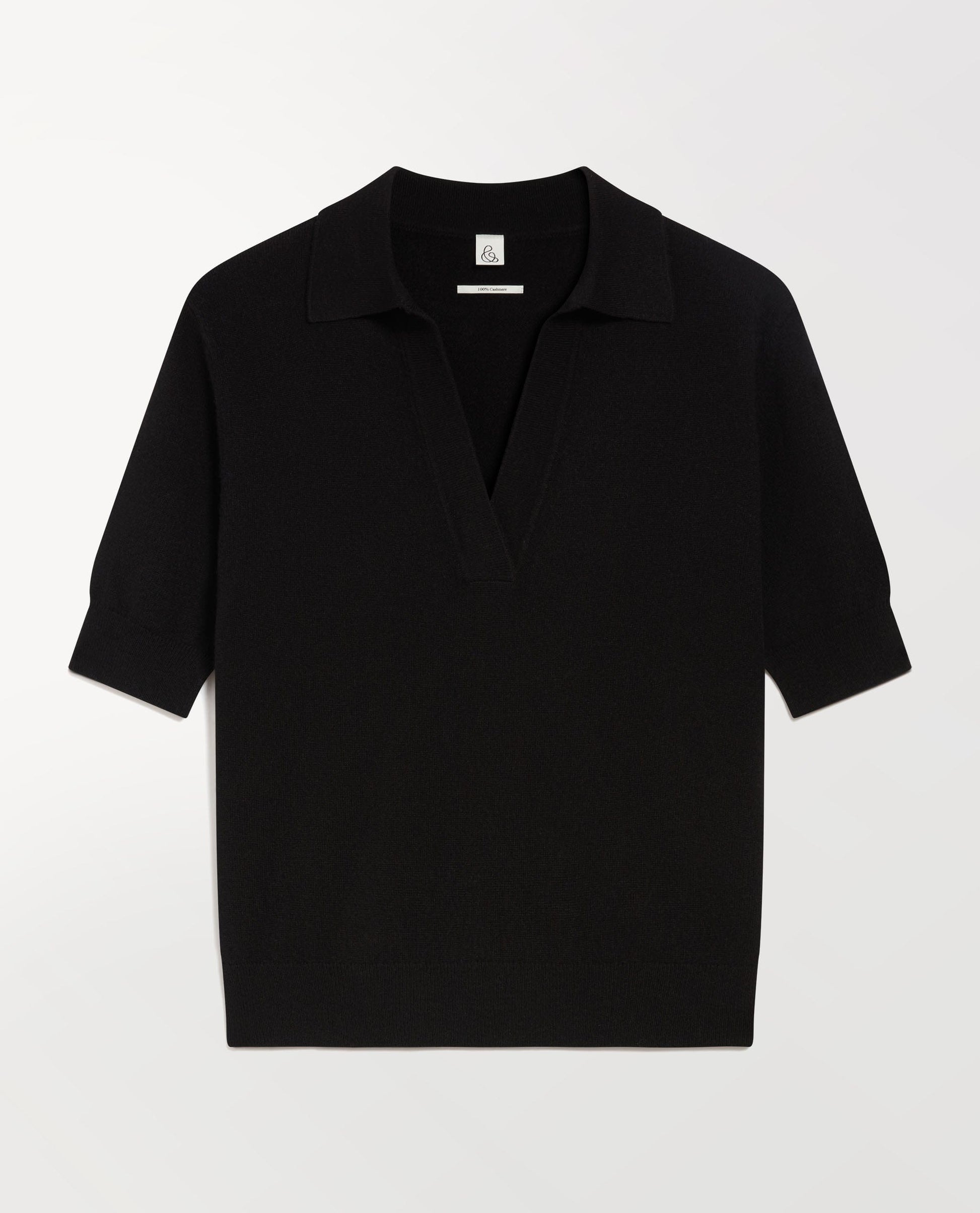 Women's Finest Cashmere Open Collar Polo - Black