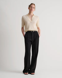 Women's Finest Cashmere Open Collar Polo - Buttermilk