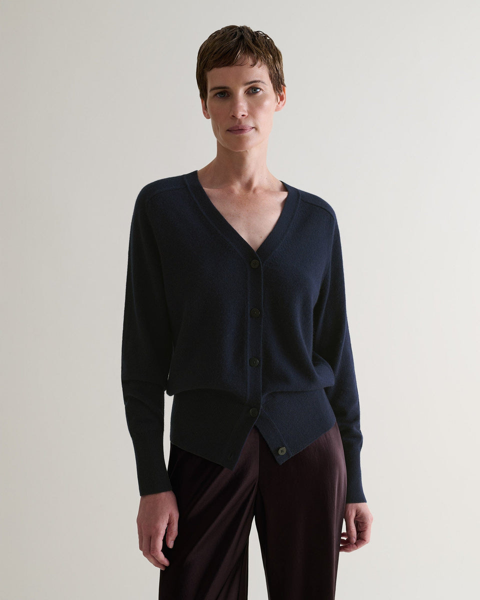 Women's Finest Cashmere Blouson Cardigan - Indigo