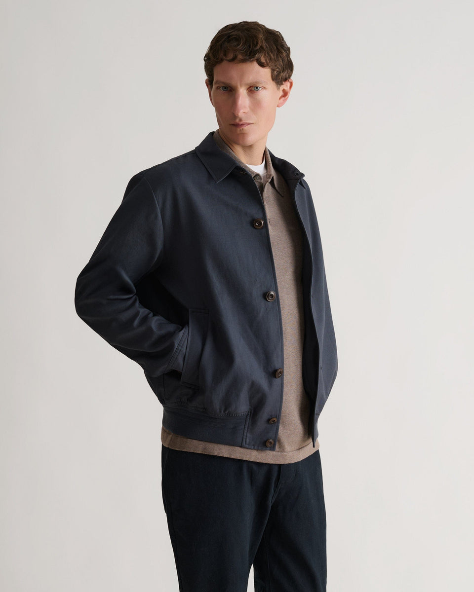 Men's French Linen Bomber Jacket - Mood Indigo