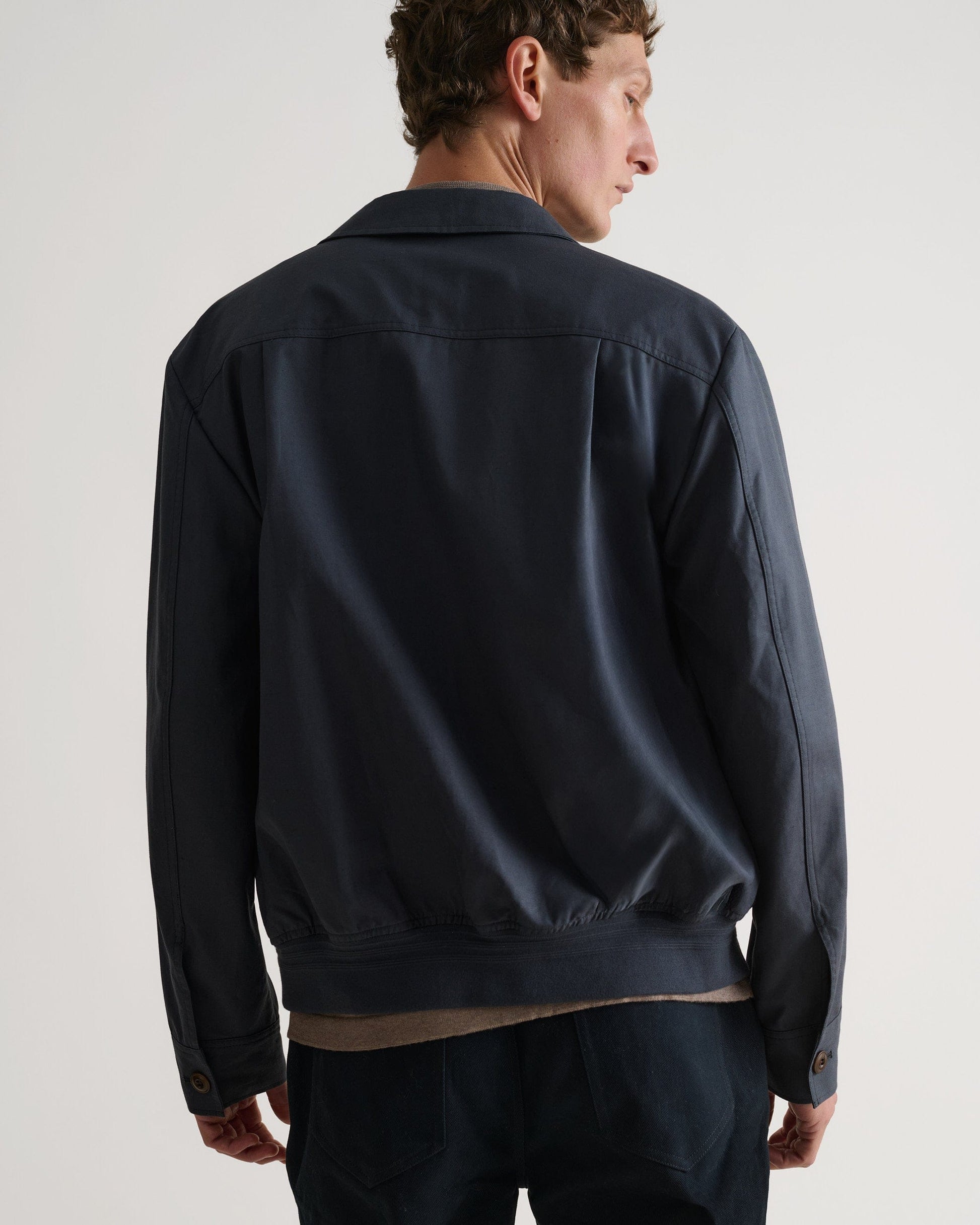 Men's French Linen Bomber Jacket - Mood Indigo