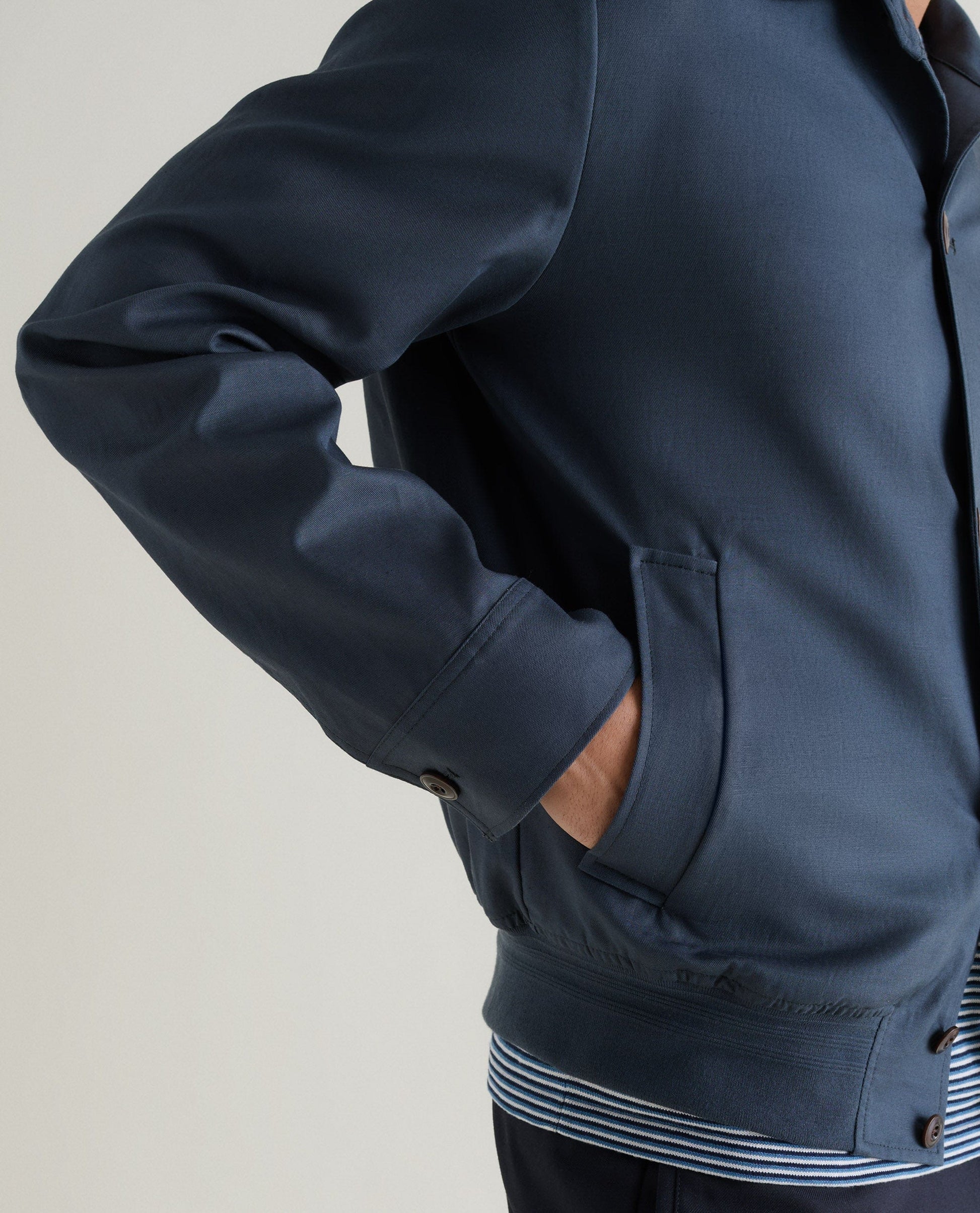 Men's French Linen Bomber Jacket - Mood Indigo