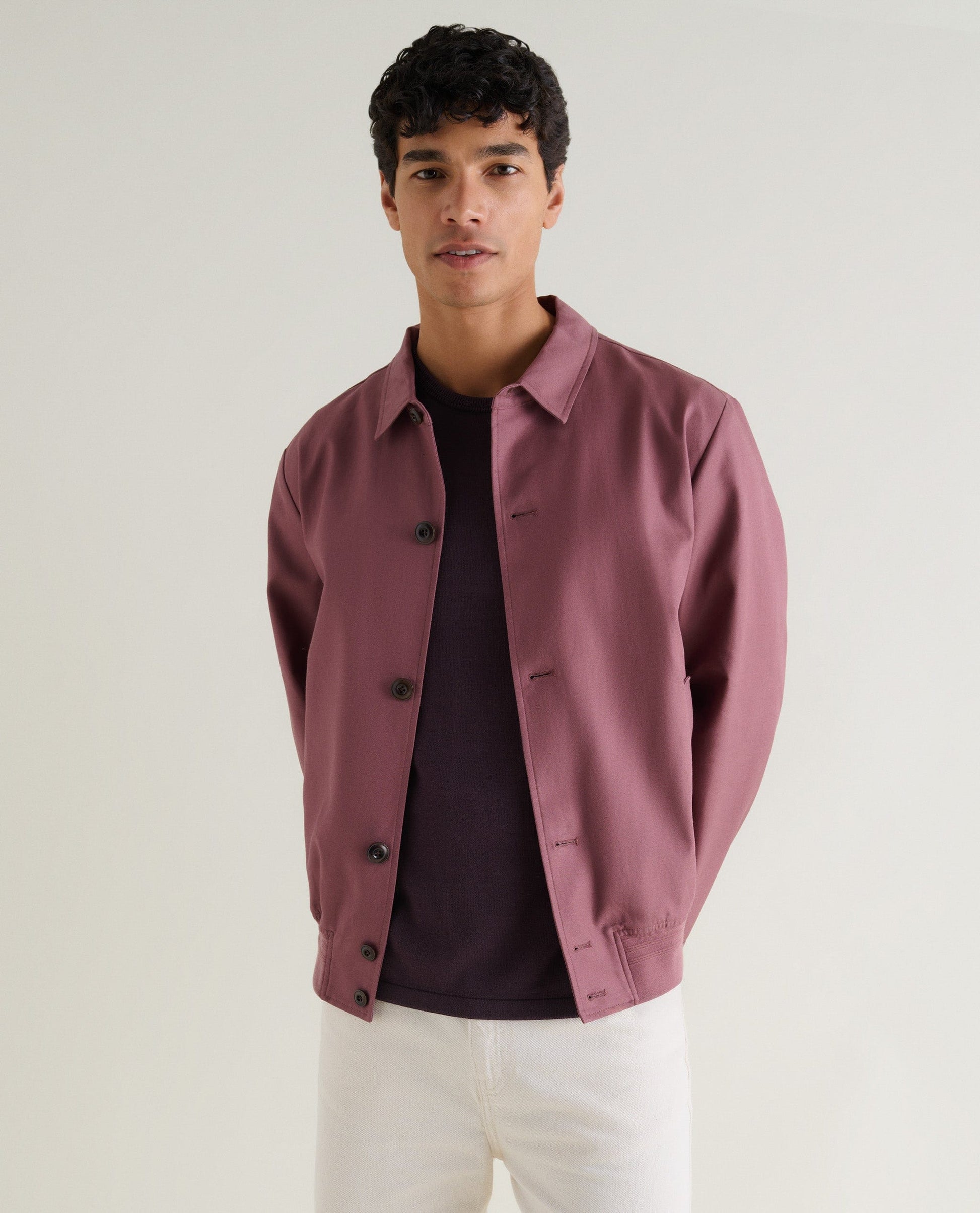 Men's French Linen Bomber Jacket - Smoky Lilac