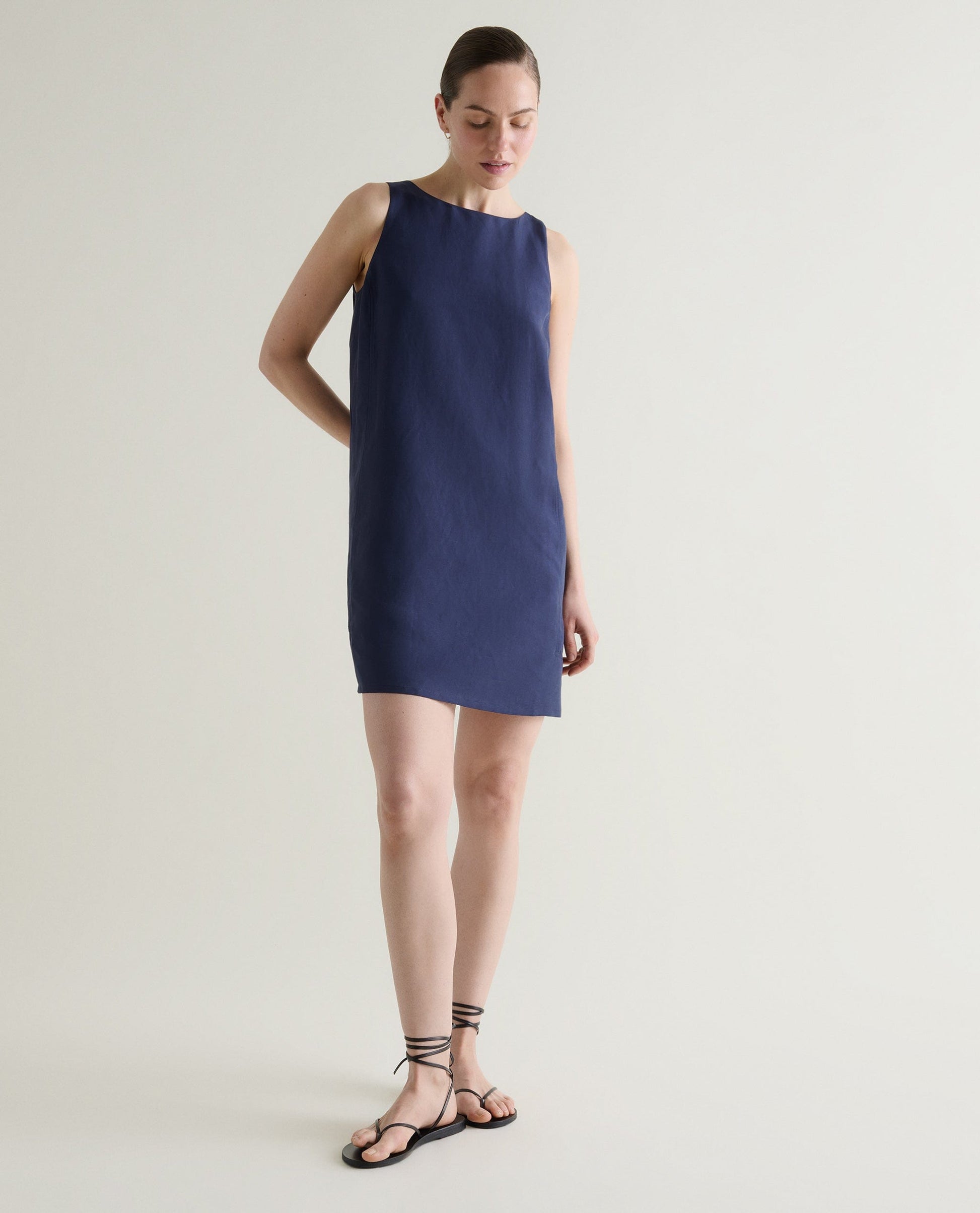Women's Future-Linen Classic Mini Dress - Navy