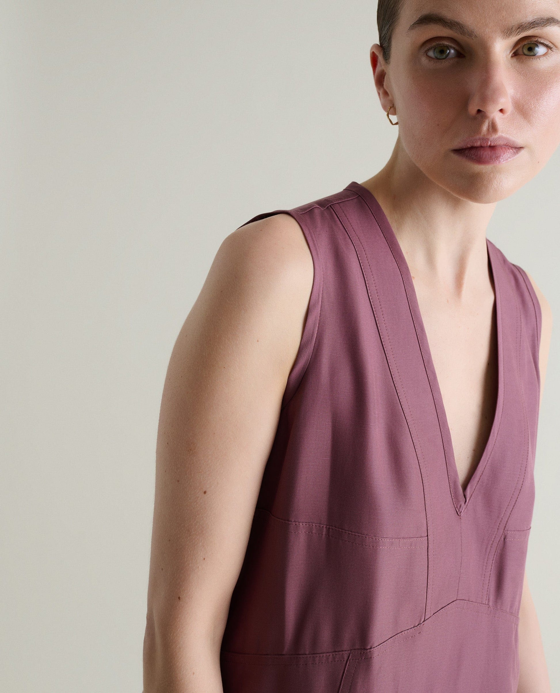 Women's Future-Linen Panelled V Neck Dress - Smoky Lilac