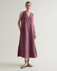 Women's Future-Linen Panelled V Neck Dress - Smoky Lilac