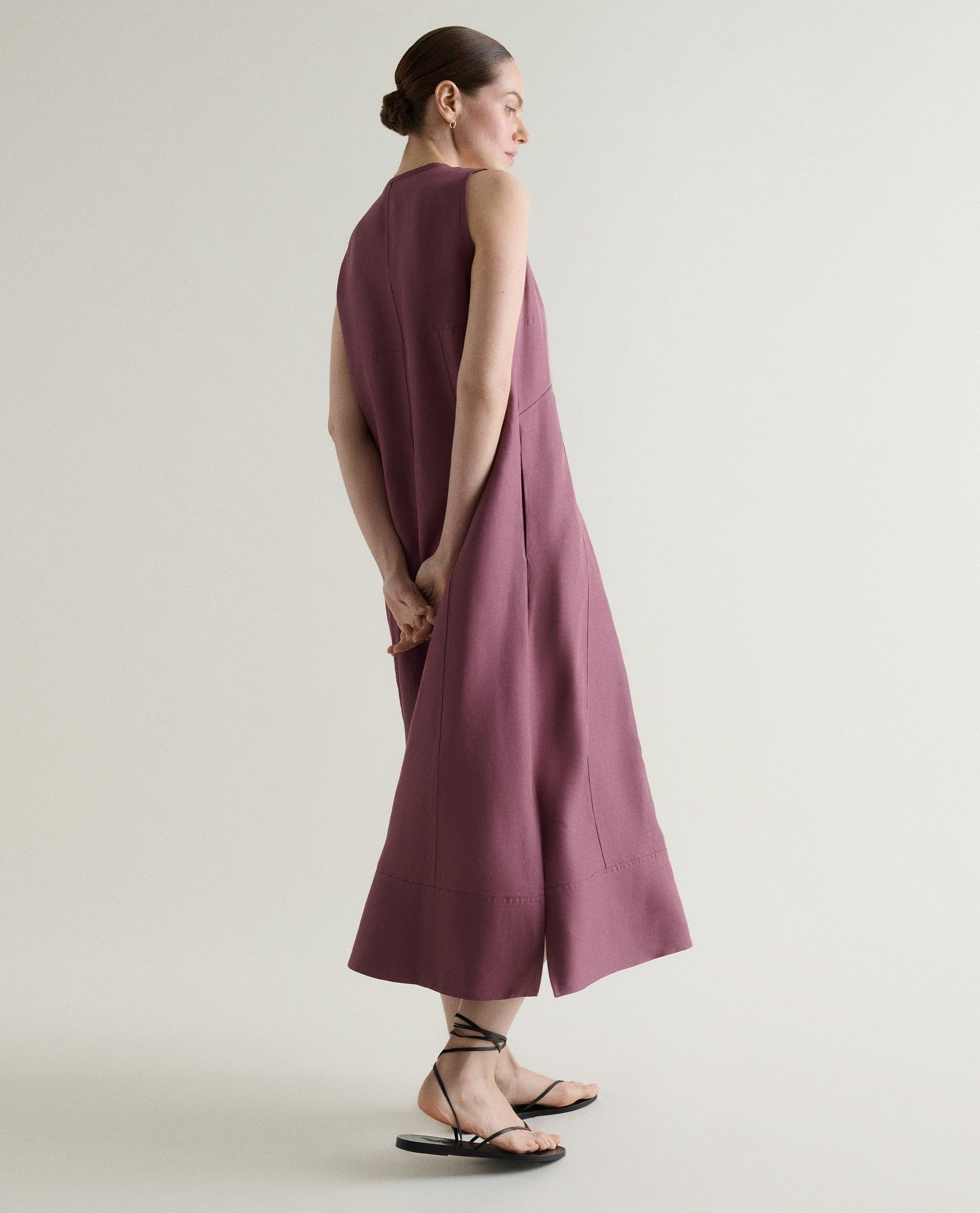 Women's Future-Linen Panelled V Neck Dress - Smoky Lilac