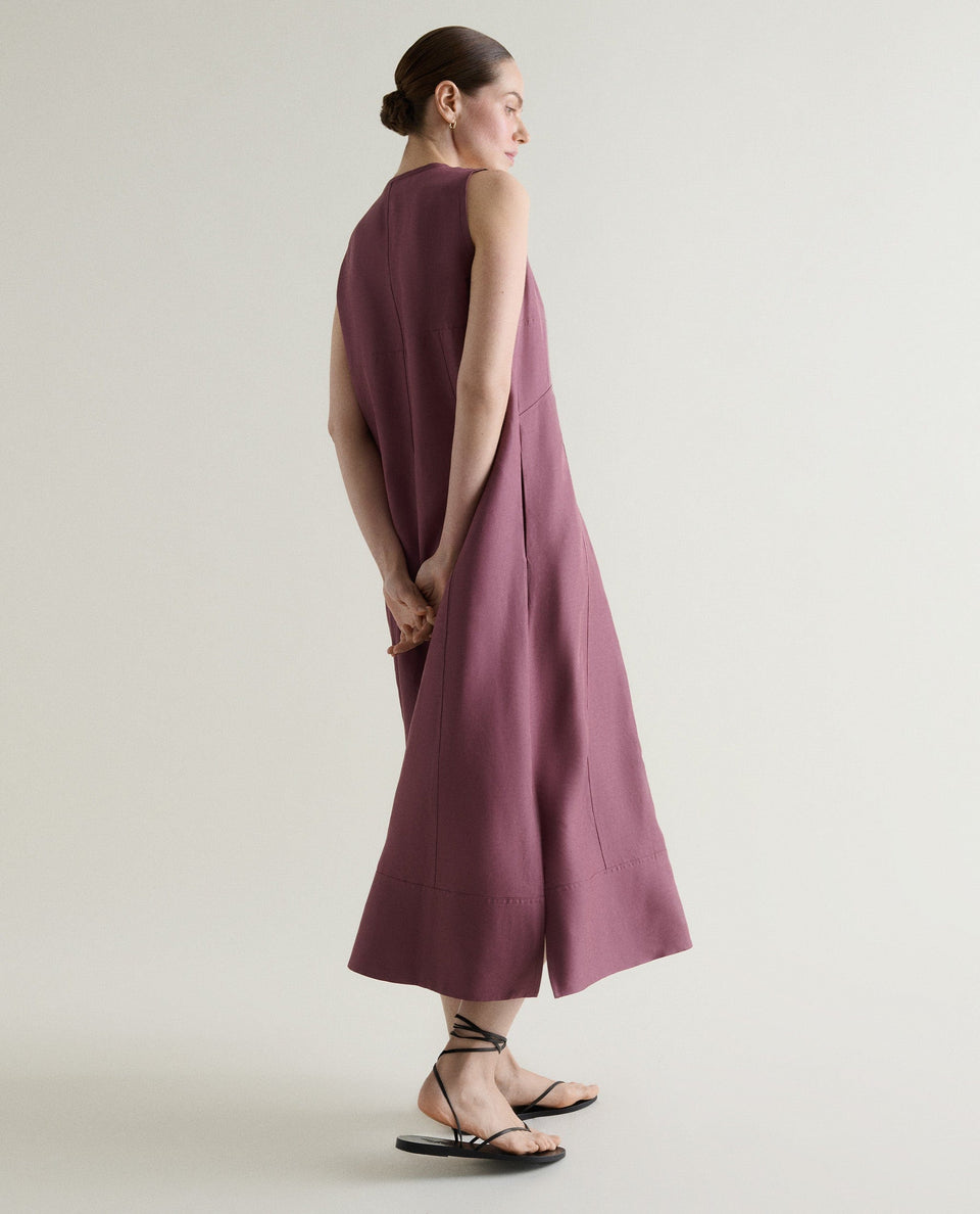 Women's Future-Linen Panelled V Neck Dress - Smoky Lilac