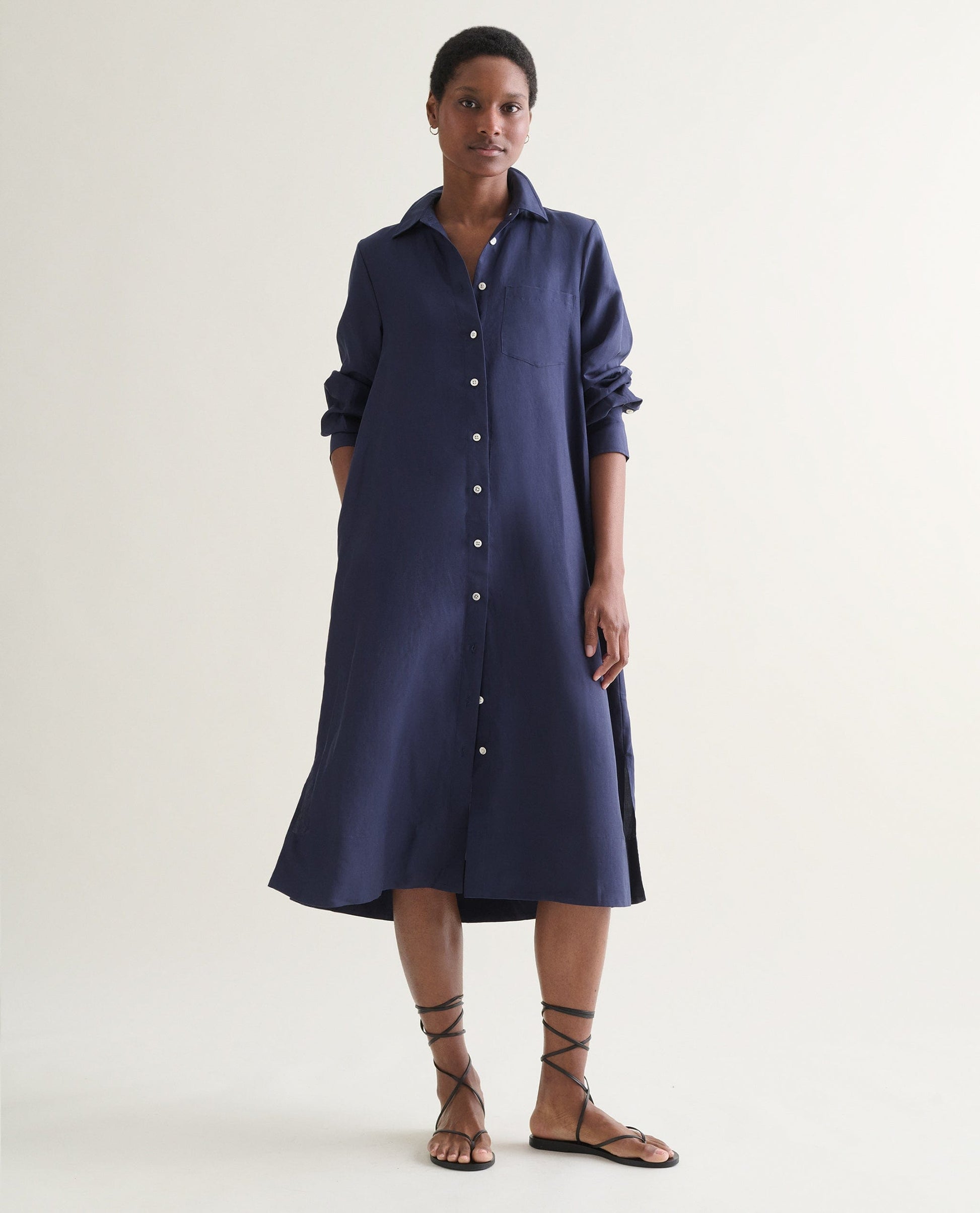 Women's Future-Linen Shirt Dress - Navy