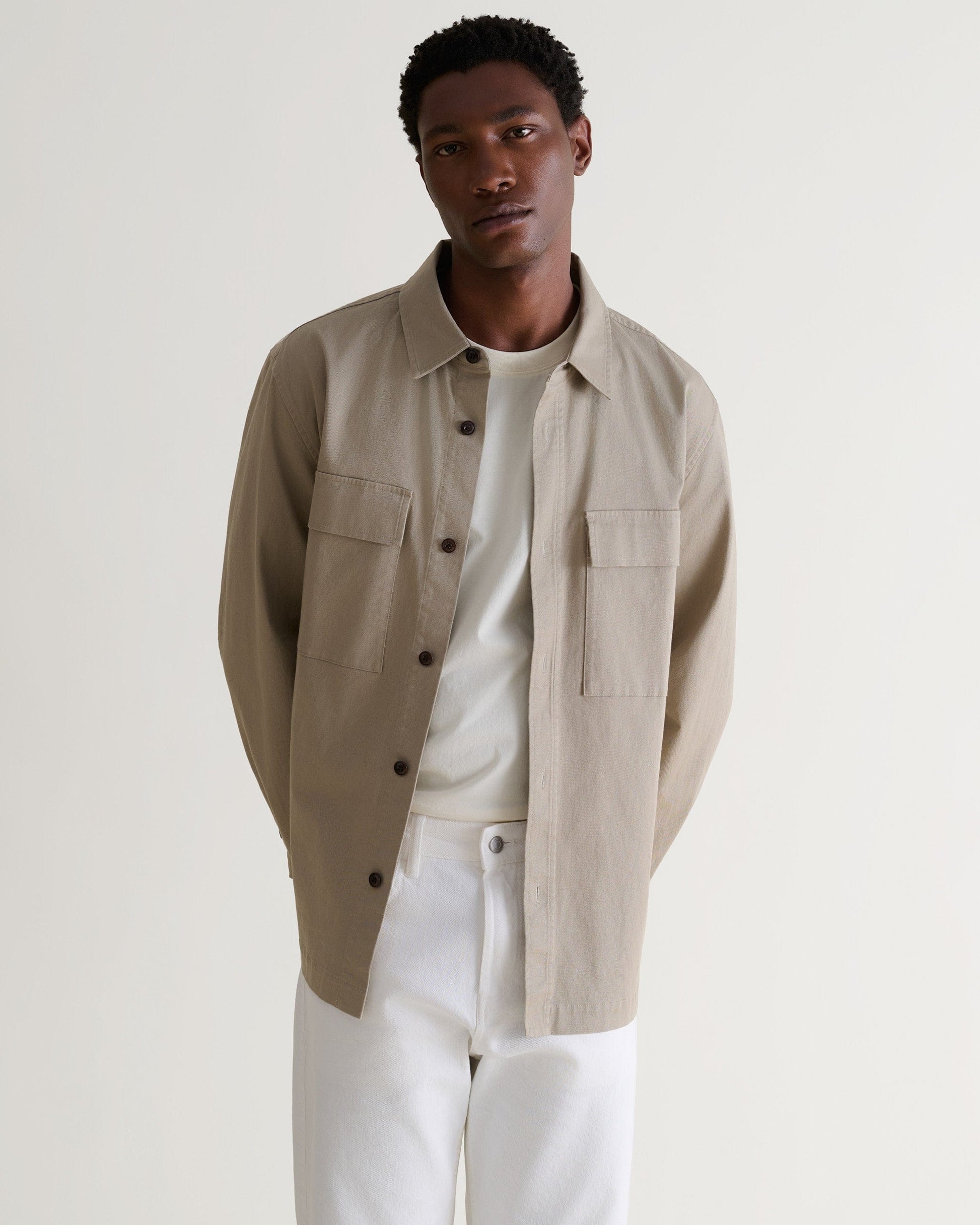 Men's Heavy-Weight Cotton Overshirt - Stone