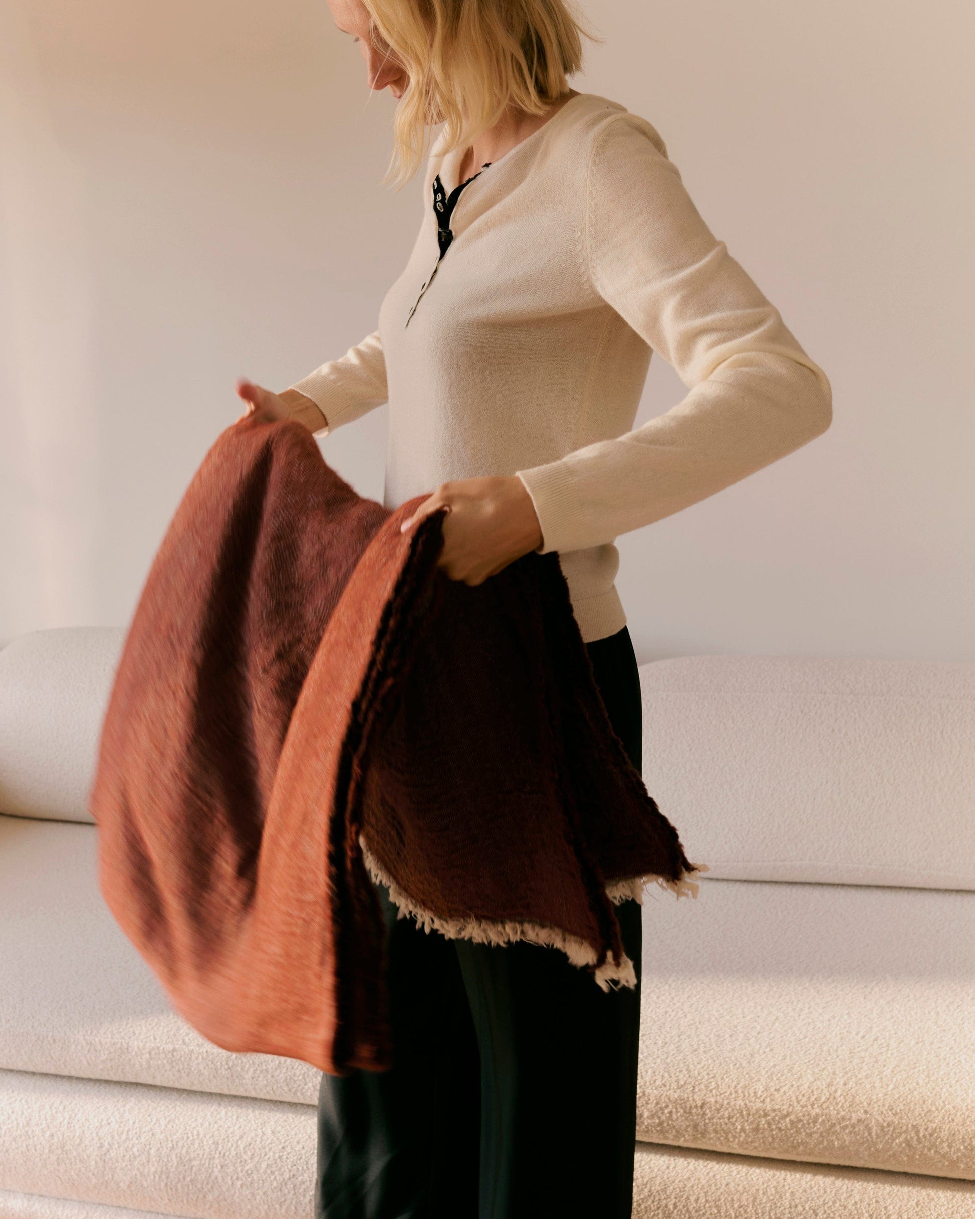 Merino Wool Throw - Rust