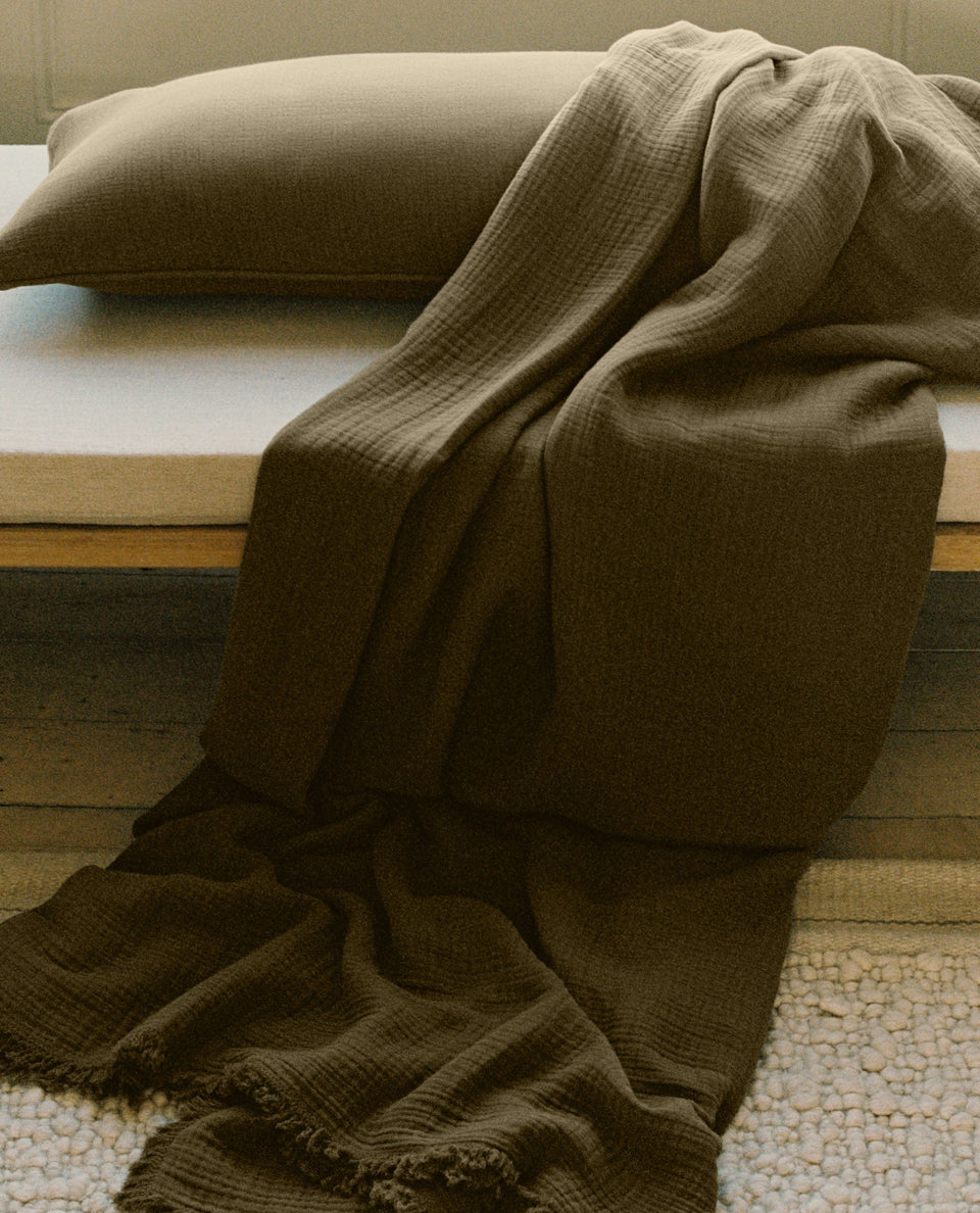 House of Grey Organic Cotton Muslin Throw - Seaweed