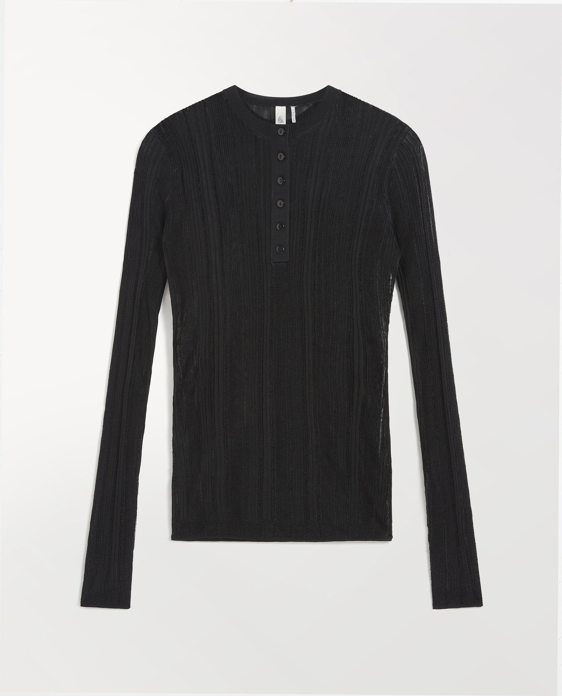 Women's Ladder Ribbed Henley Top - Black