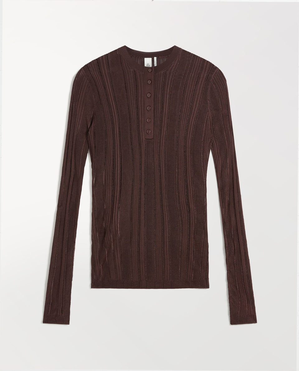 Women's Ladder Ribbed Henley Top - Chocolate