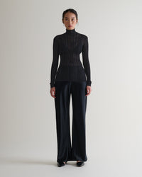 Women's Ladder Ribbed Roll Neck Top - Black