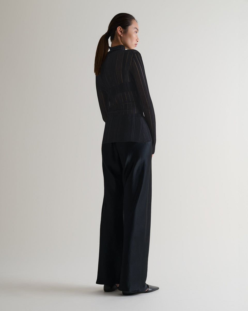 Women's Ladder Ribbed Roll Neck Top - Black