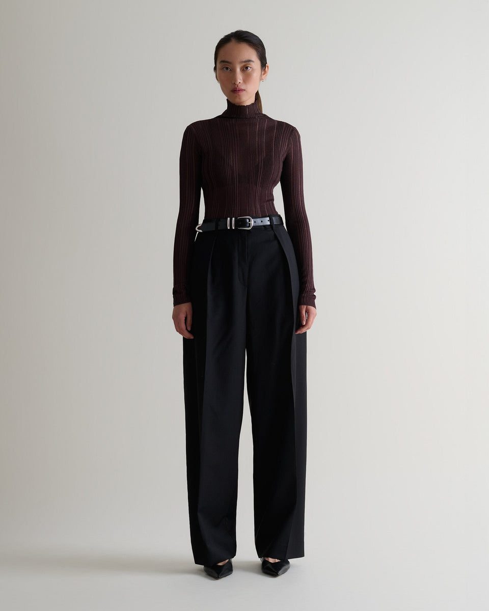 Women's Ladder Ribbed Roll Neck Top - Chocolate