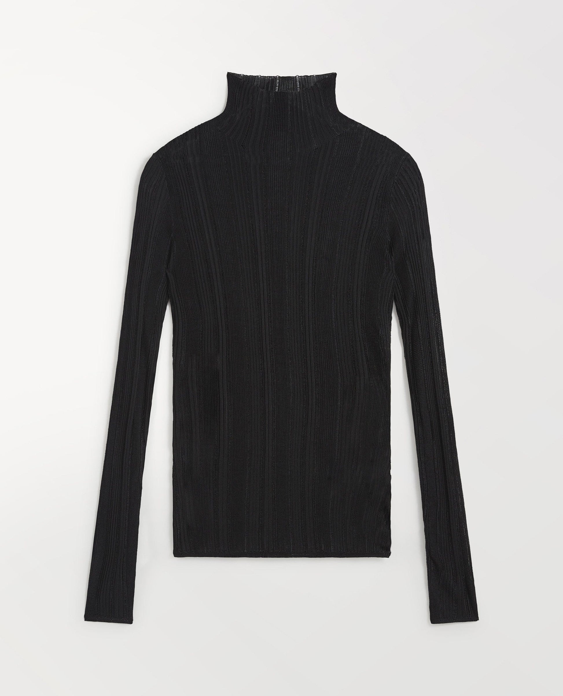 Women's Ladder Ribbed Roll Neck Top - Black