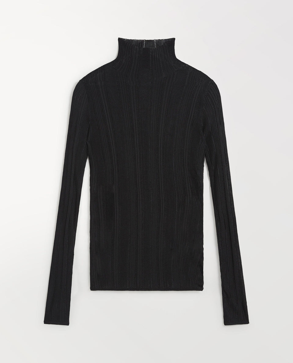Women's Ladder Ribbed Roll Neck Top - Black